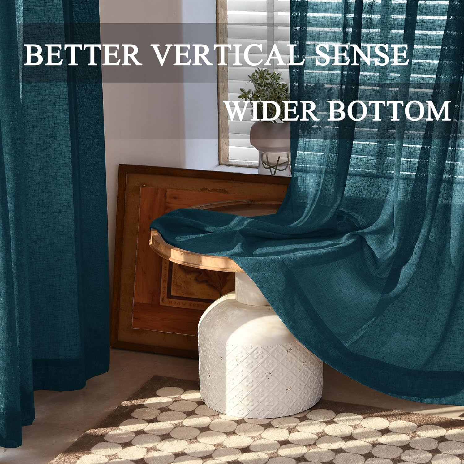 Fcoise Teal Linen Sheer Curtains 50" W x 96" L - Pinch Pleat Drapes for Traverse Rods - Light Filtering Linen Textured Curtains - See Through Sheer Curtain for Home Hotel Office Cafe Arch, 1 PC