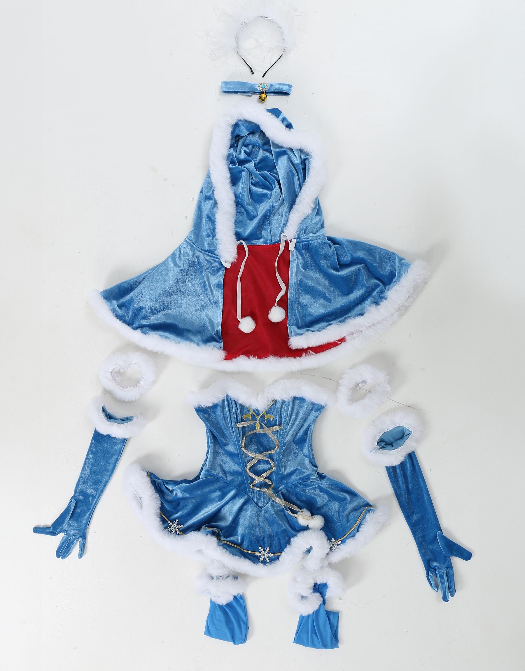 Mobbunny Princess Derivative Mini Dress for Women Velvet Lingerie Princess Cosplay Costumes Babydoll with Short Cloak