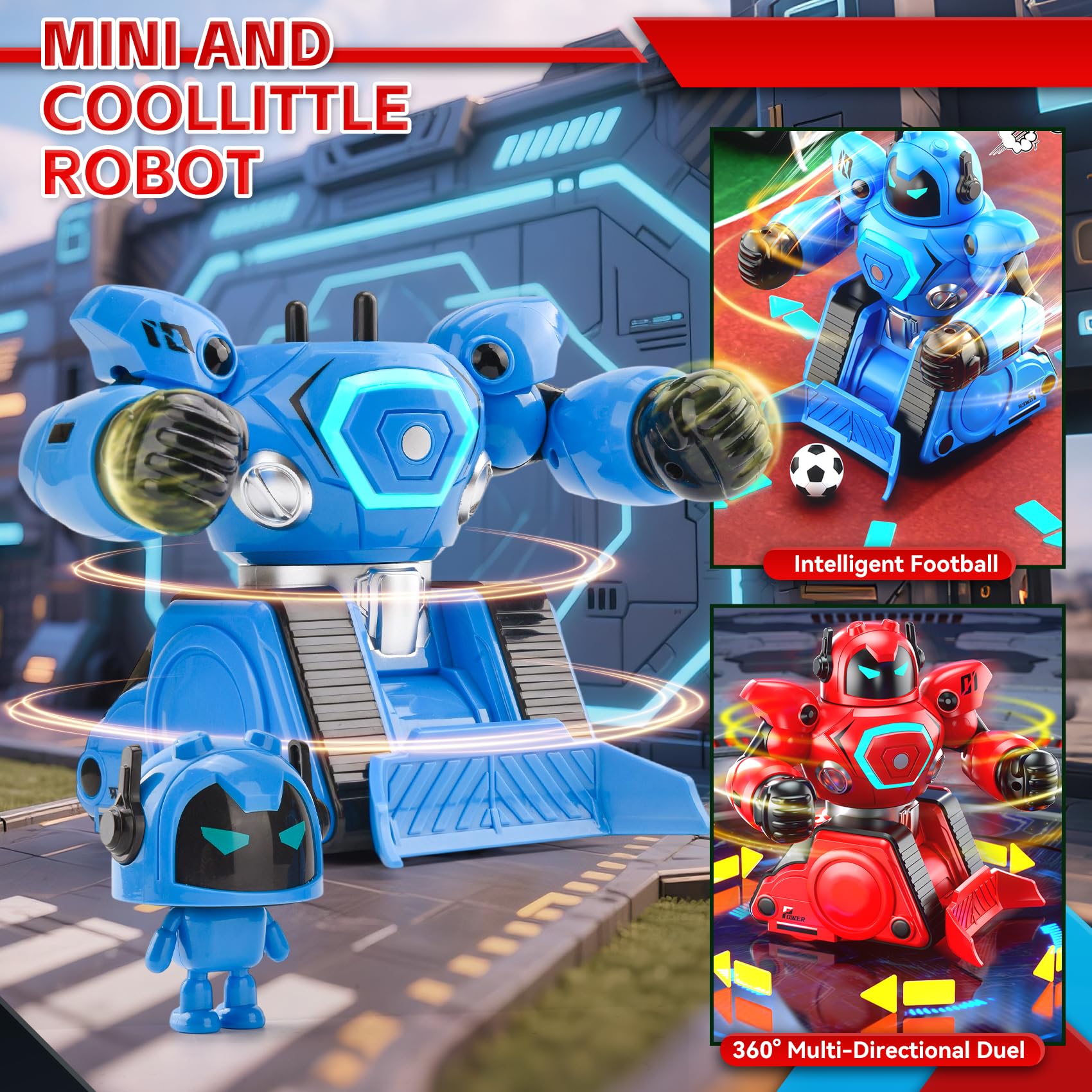 2 Robots Teledirigidos, Juguete RC Robot de Combate con Modo Boxeo & Fútbol, Luz y Sonido, Recargables, Robots de Combate Regalo Niño a Partir de 6 Años