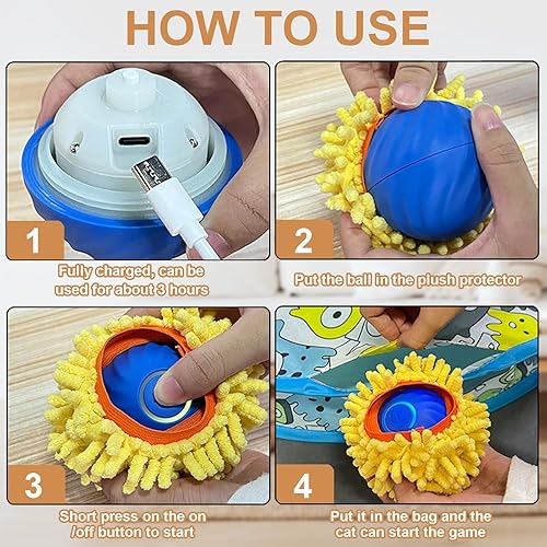 Miniatura 7 de Juguetes interactivos para gatos de interior, juguete automático recargable de bola de gato con ruedas rápidas en el bolsillo, alfombra de juego de