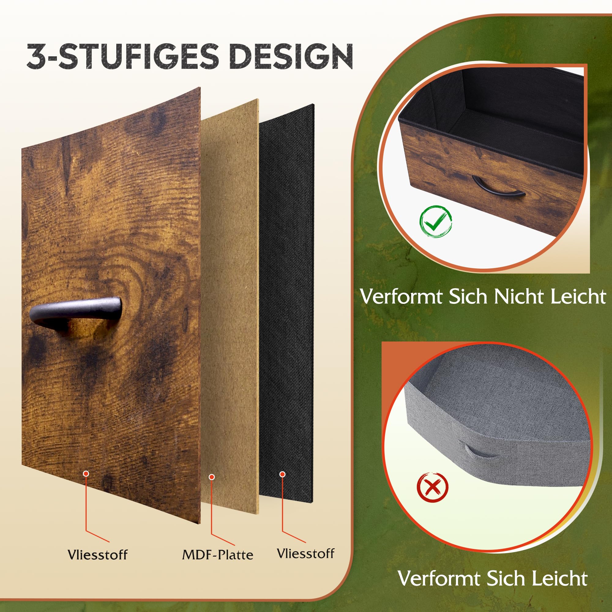 WLIVE Kommode mit Schubladen aus Stoff, Kommodenschrank für Schlafzimmer, Kommode Wohnzimmer, mit Stabiler Stahlrahmen (Vintagebraun-Schwarz, 7 Schubladen)