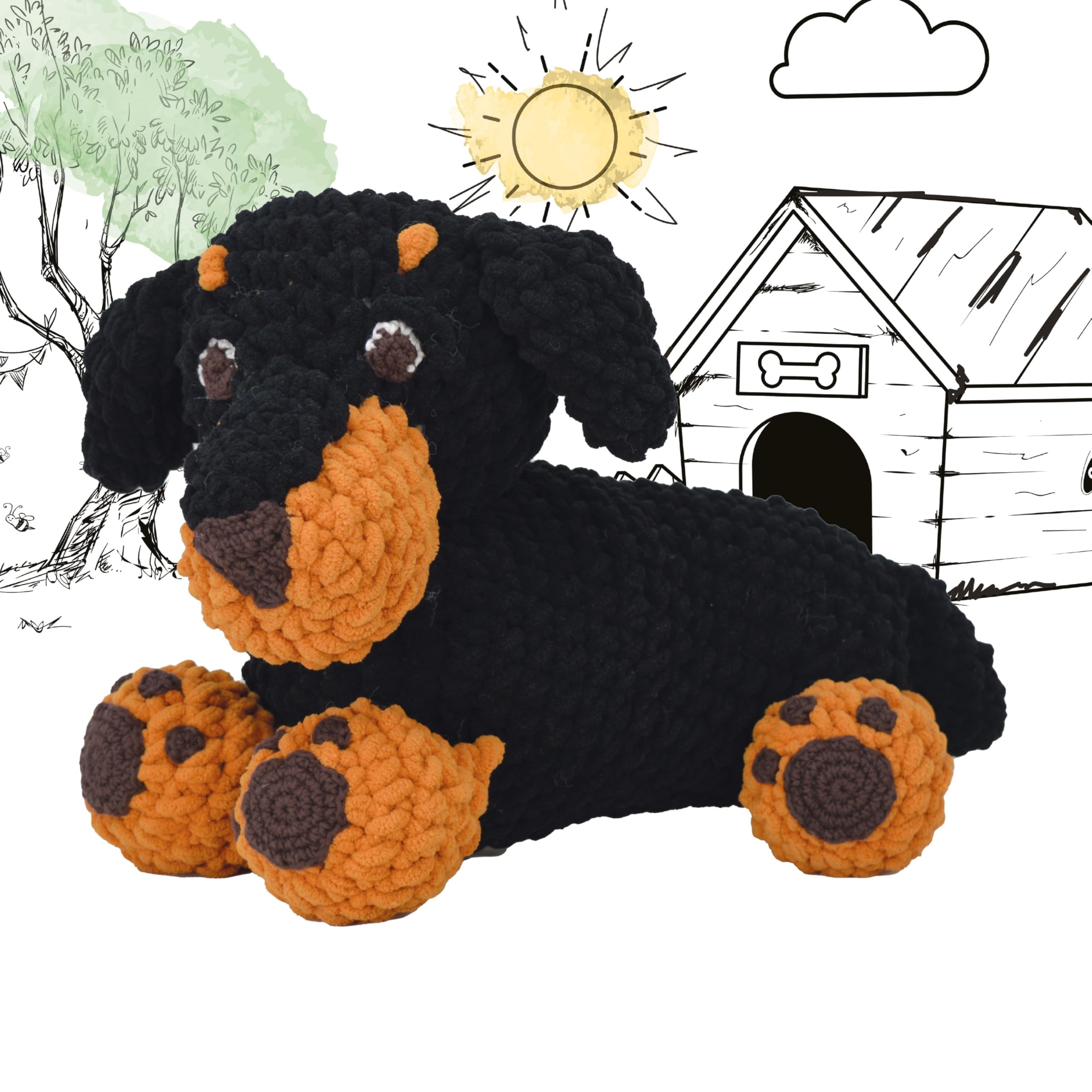 KNITTY CRITTERS – Main Collection – Diggy Daschund| Beginner-Friendly Crochet Craft Kit with Recycled Yarn