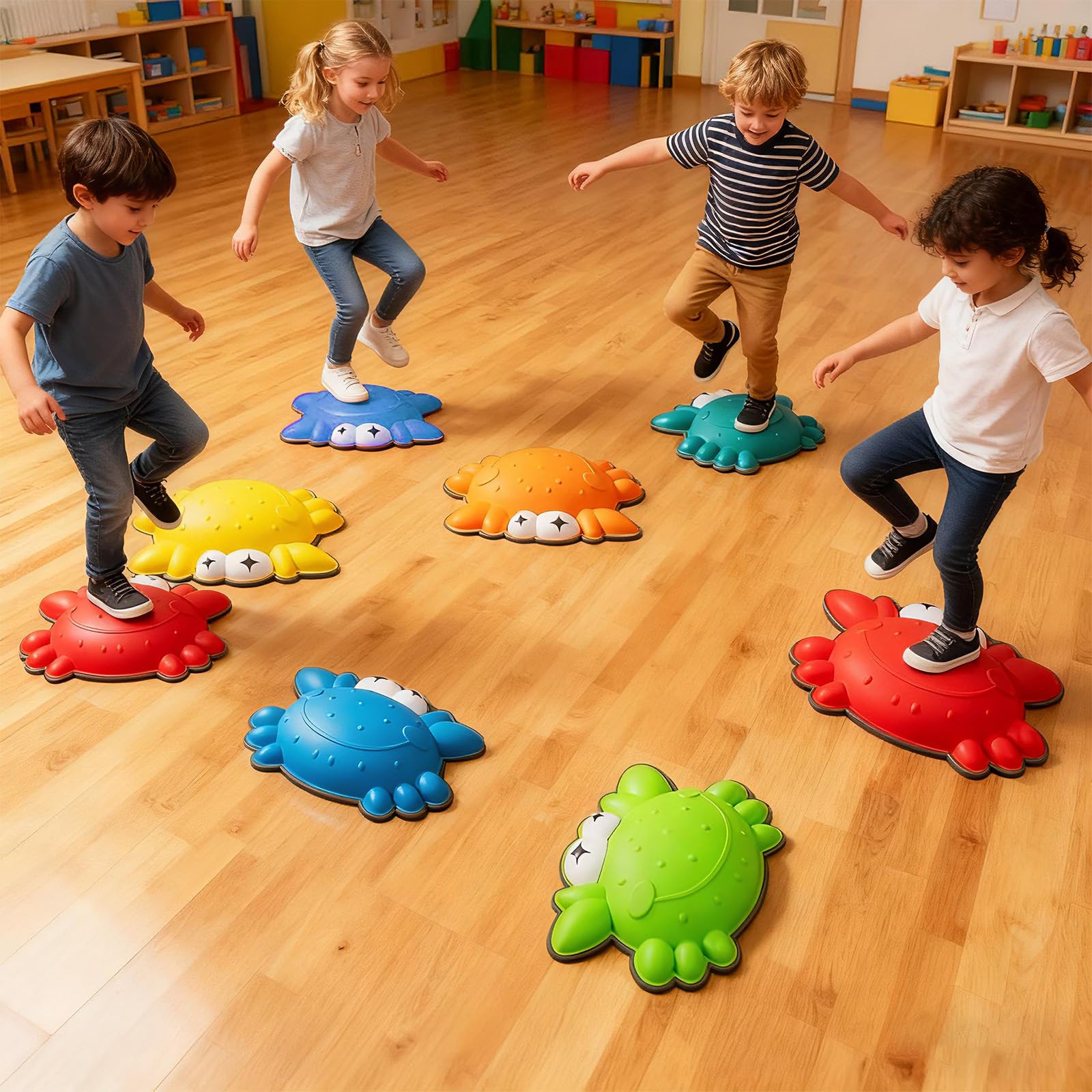 COSTWAY 9 Pierres d'équilibre Empilables Enfant en Forme Crabe avec Bord TPE, Parcours Motricité Enfant avec Motif Antidérapant, Jouet Sensoriel Intérieur & Extérieur, Charge 80kg pour 3 Ans+
