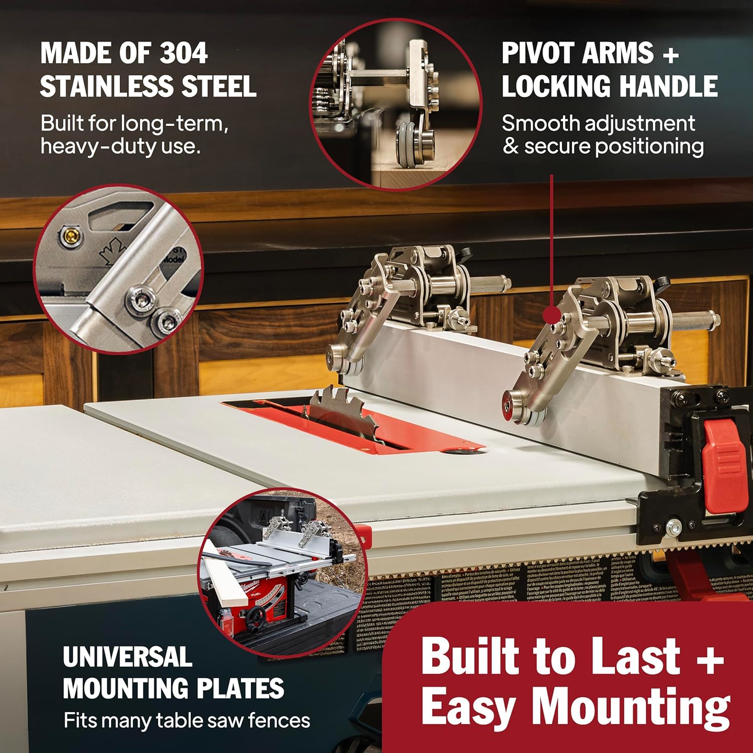 JessEm 04320 Clear-Cut STS Stock Guides for Table Saw – Precision Stainless Steel Rollers, Smooth Bearing System, Downforce and Feed Control for Accurate Safe Woodworking Cuts