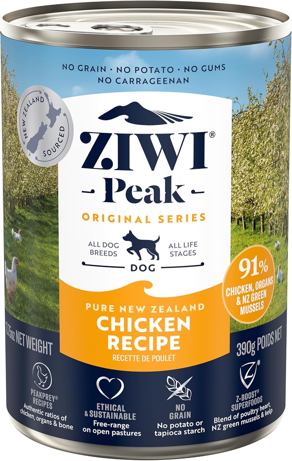 ZIWI Peak Canned Wet Dog Food  All Natural, High Protein, Grain Free, Limited Ingredient, with Superfoods (Chicken, Case of 12, 13.75oz Cans)