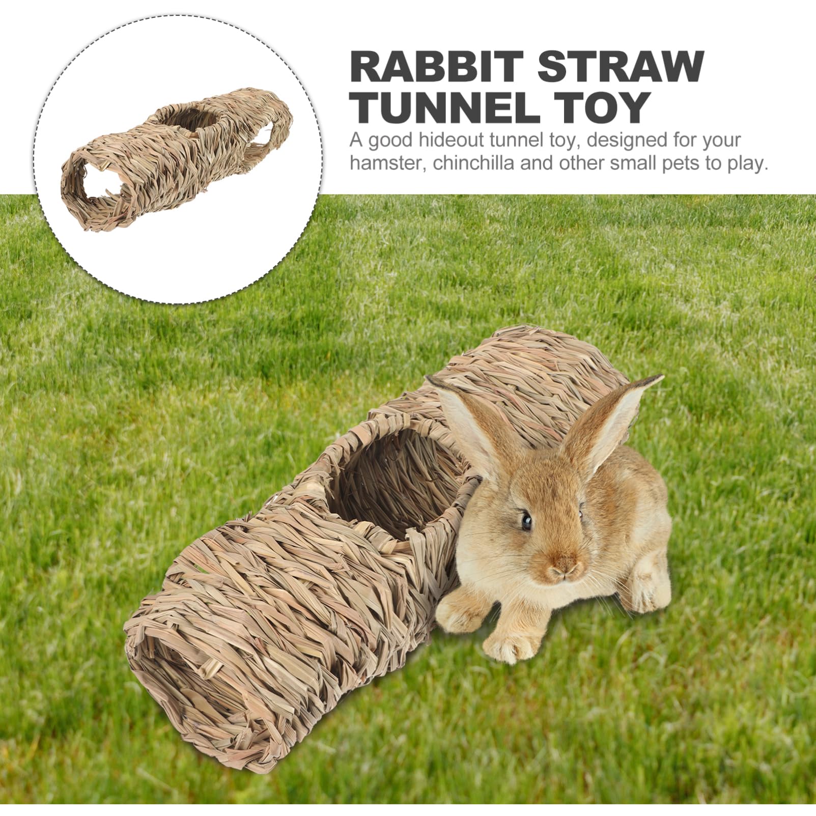 WOONEKY Hamstertunnel aus Stroh mit Fünf Öffnungen Langlebiger Spielzeugversteck für Meerschweinchen und Chinchillas im Haustierkäfig Natürlicher Bewegungstunnel
