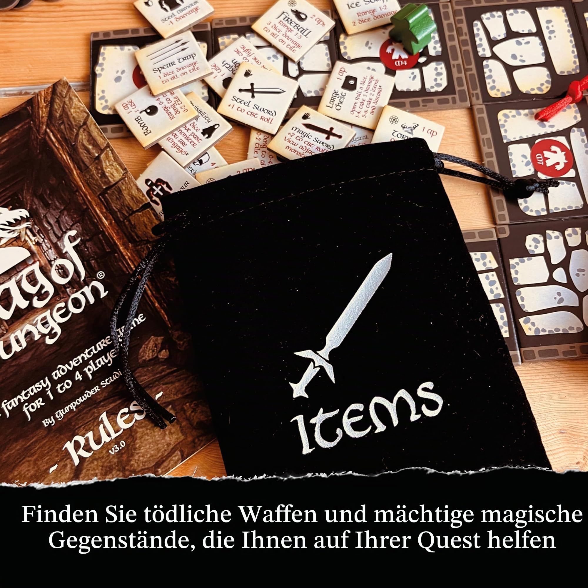 Bag of Dungeon – Fantasy-Abenteuer-Brettspiel | 1–4 Spieler | Ab 7 Jahren | Schnelles Dungeon-Abenteuer mit hoher Wiederspielbarkeit | Englische Ausgabe.