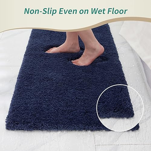 Miniatura 3 de Alfombra de baño azul marino de 24 x 36 pulgadas, antideslizante, esponjosa, para suelo de baño, lavable, de lujo, alfombra de baño para bañera,