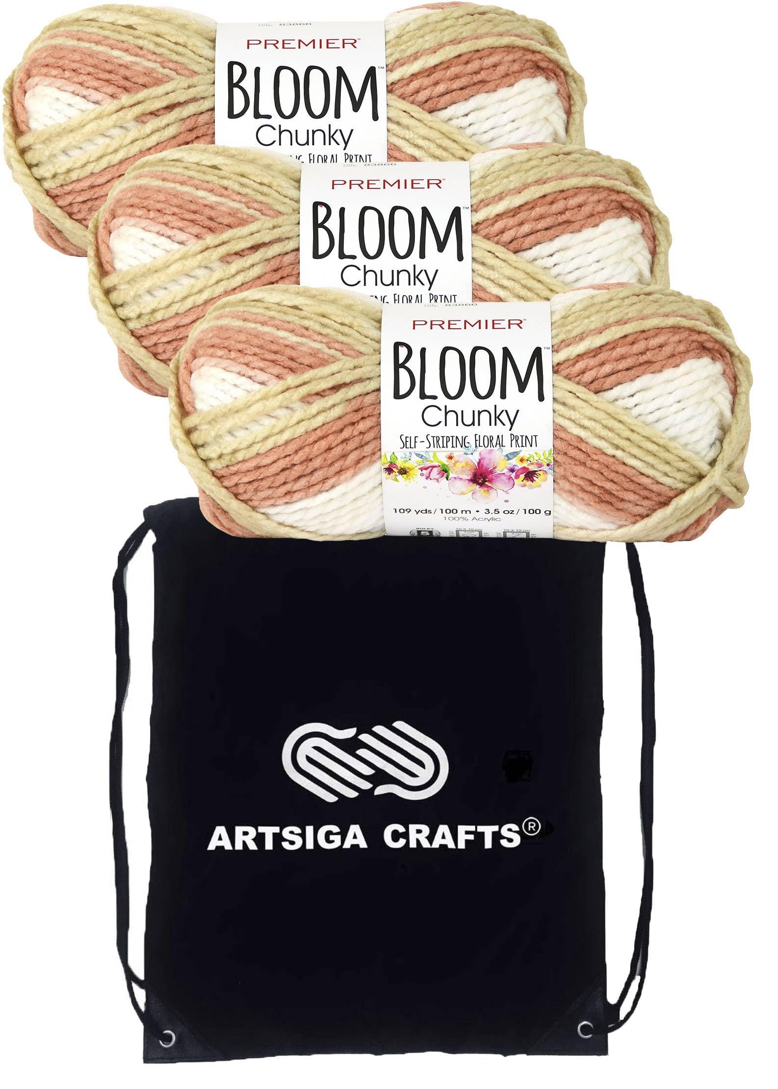 Premier Yarns Bloom Chunky Chrysanthemum 1114-08 (3 Pezzi) Stesso Dyelot Chunky Bulky #5 Morbido Filato Per Maglieria, 100% Acrilico, Con 1 Sacchetto Artsiga Craft-image
