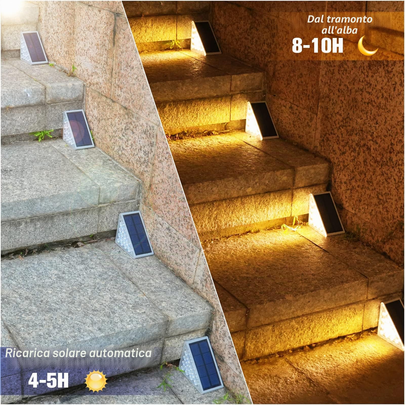 VOLISUN - Set di 8 luci per scale esterne, luci solari per gradini impermeabili IP67, 80 lumen, luci a LED per gradini esterni per giardino, scala, gradino anteriore, veranda anteriore e terrazzo