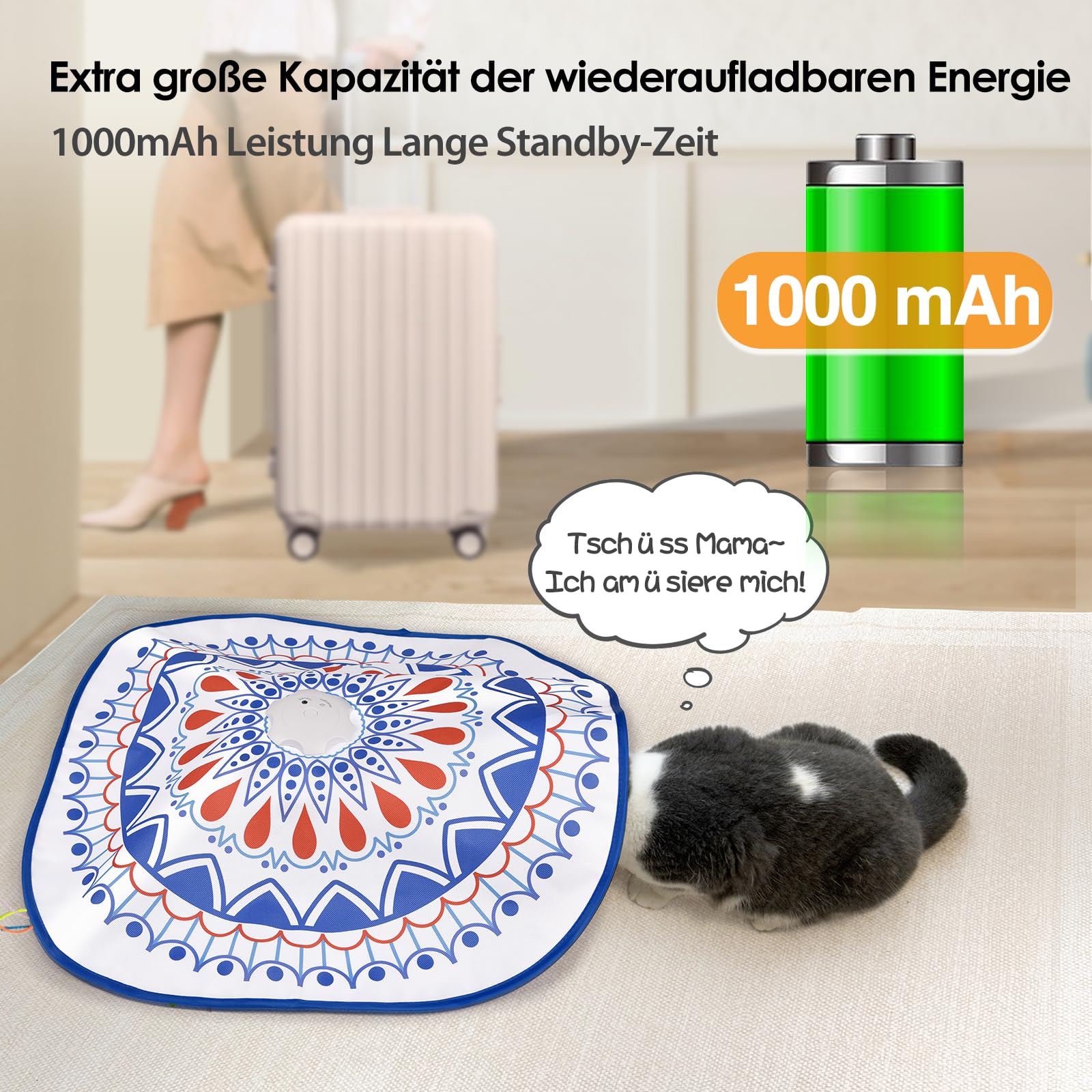 GoldenSun Katzenspielzeug, Aufladbares Interaktives 4-in-1 Katzen Zubehör im Innenbereich, Kitten Spielzeug mit Zauberstab, Schlag auf einen Maulwurf, Katzenangel mit 3 DIY-Ersatzfedern