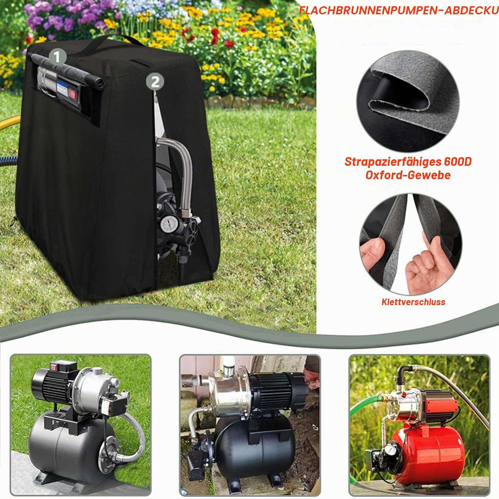 Brunnenpumpenabdeckung, wetterfester Schutz für Maschinen mit isolierter Schicht, Oxford-Material mit robuster Befestigung, Sonnenschutz, Outdoor-Nutzkoffer, 73 x 48 cm, Dunkelgrau