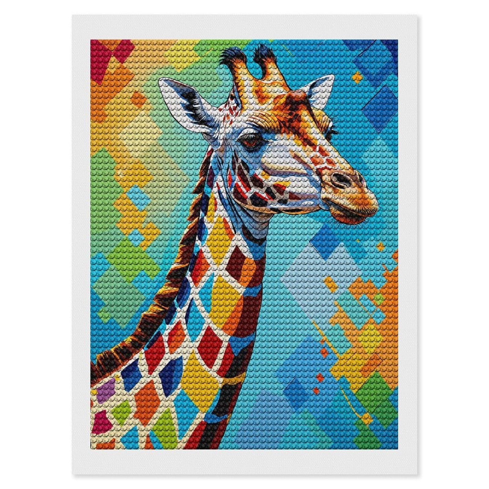 Junmoney Colorful Giraffe Portrait(4) Diamond Painting Kit 12"x16", for Women, Simple to Start, Bedroom Decor, Christmas Gift, Good for Quiet Evenings