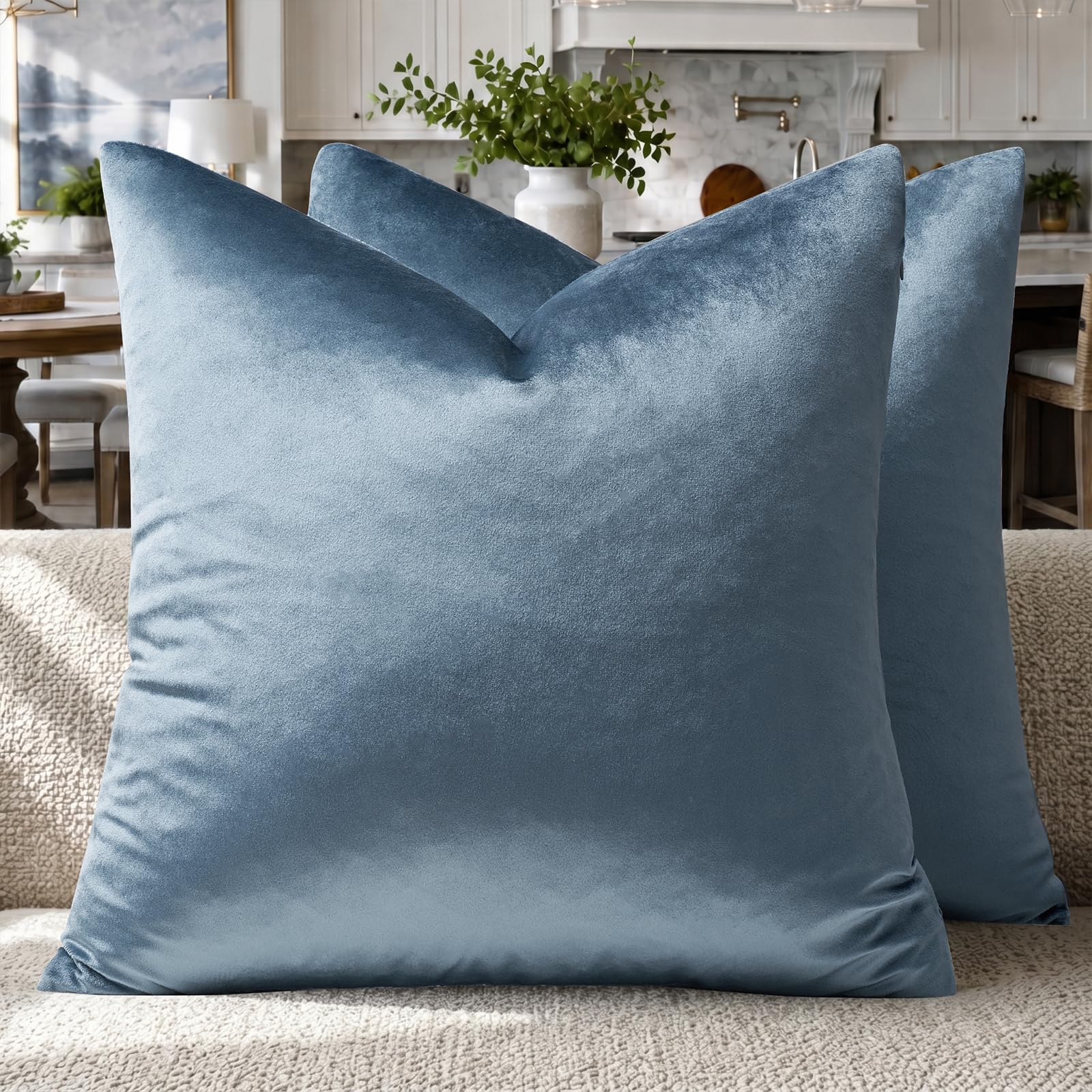 GIGIZAZA Decorative Couch Throw Pillow Covers,Set of 2 Stone Blue Square Pillow Cushion Covers 22x22,Pillow Cases Velvet Pillow Covers — image 1