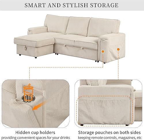 Miniatura 5 de Merax, Sofá modular beige de 92 pulgadas con bolsas de almacenamiento y 2 portavasos ocultos en los brazos para sala de estar