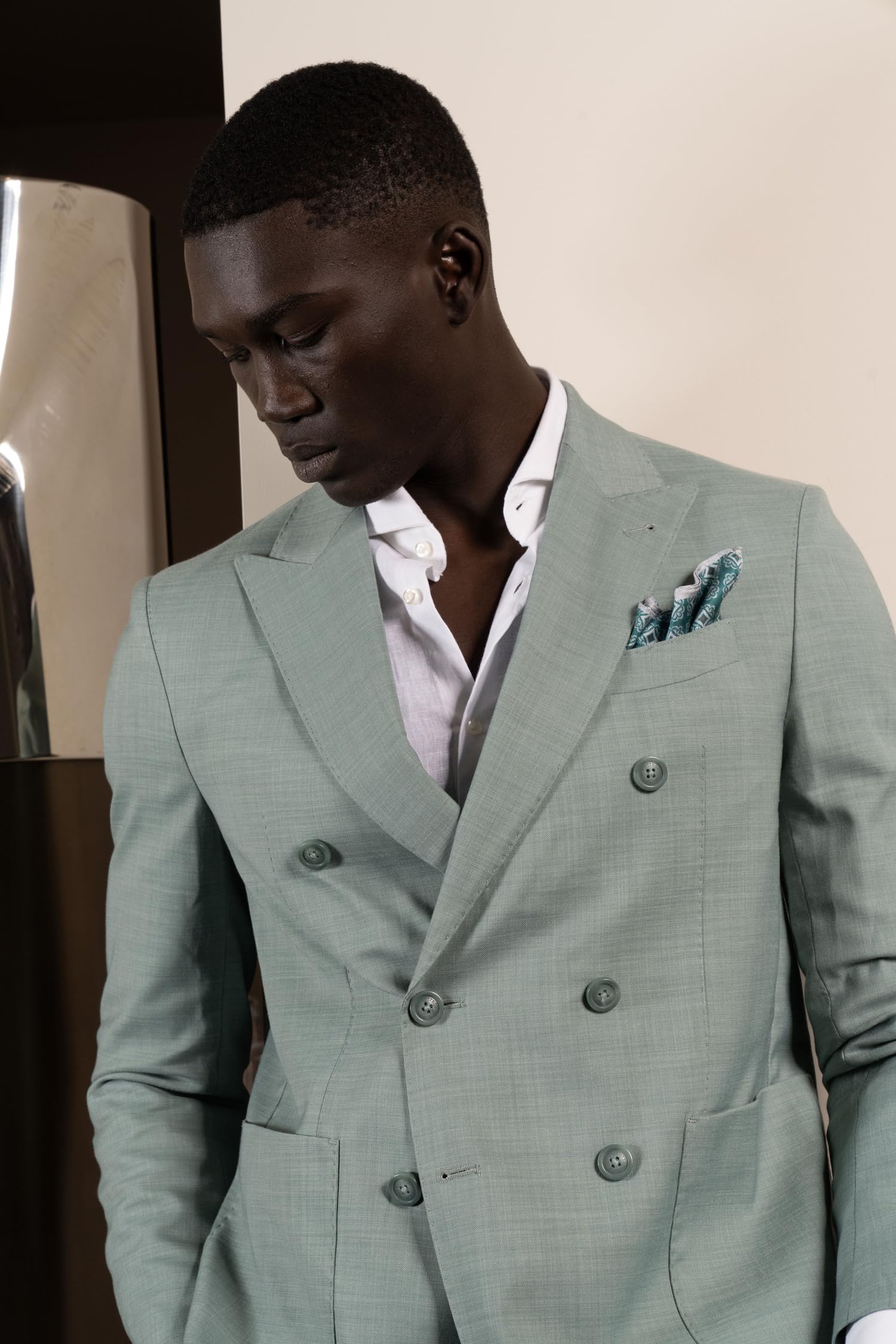 Bottega del Sarto Camicia Celeste Super Slim Fit in Jersey di Cotone Elasticizzato con Collo Francese Sartoriale
