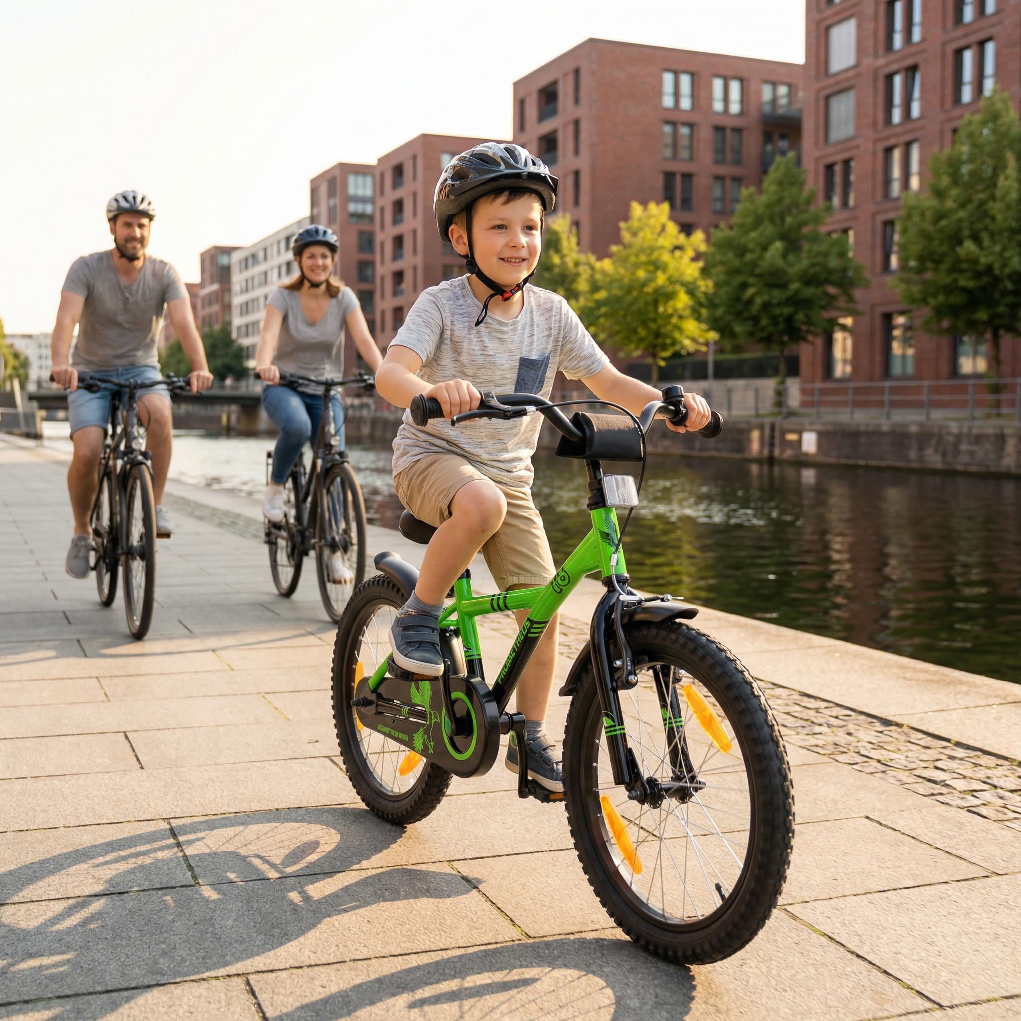 PROMETHEUS BICYCLES Kinderfahrrad 18 Zoll Jungen ab 6 Jahre - Kinder Fahrrad 18 Zoll Junge Mädchen Fahrrad Kinder mit Rücktrittbremse Fahrradständer in Grün Schwarz