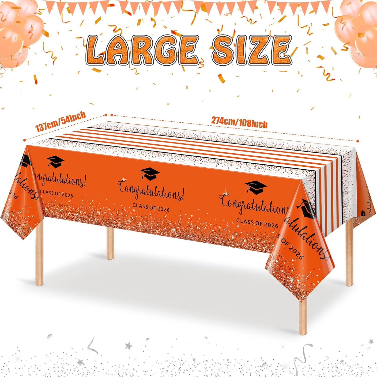 12 Pack Class of 2026 Graduation Tablecloths,Foil Dot Plastic Disposable Rectangle Table Covers for 2026 High School University College Graduation Party Decorations,108*54 Inch (Orange and Black)