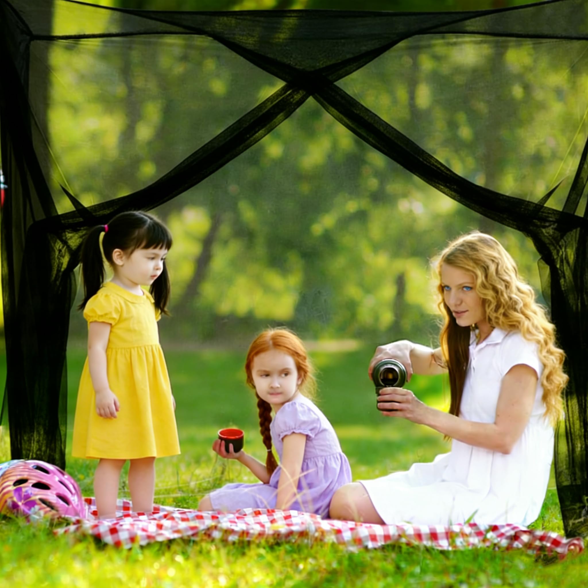 Bed Canopy with LED Star Lights, Black Canopy Bed Curtain with RGB Color Changing String Lights with Smart App Control Remote for Princess Girls Bedroom, Suggested for Twin Full Queen King Bed