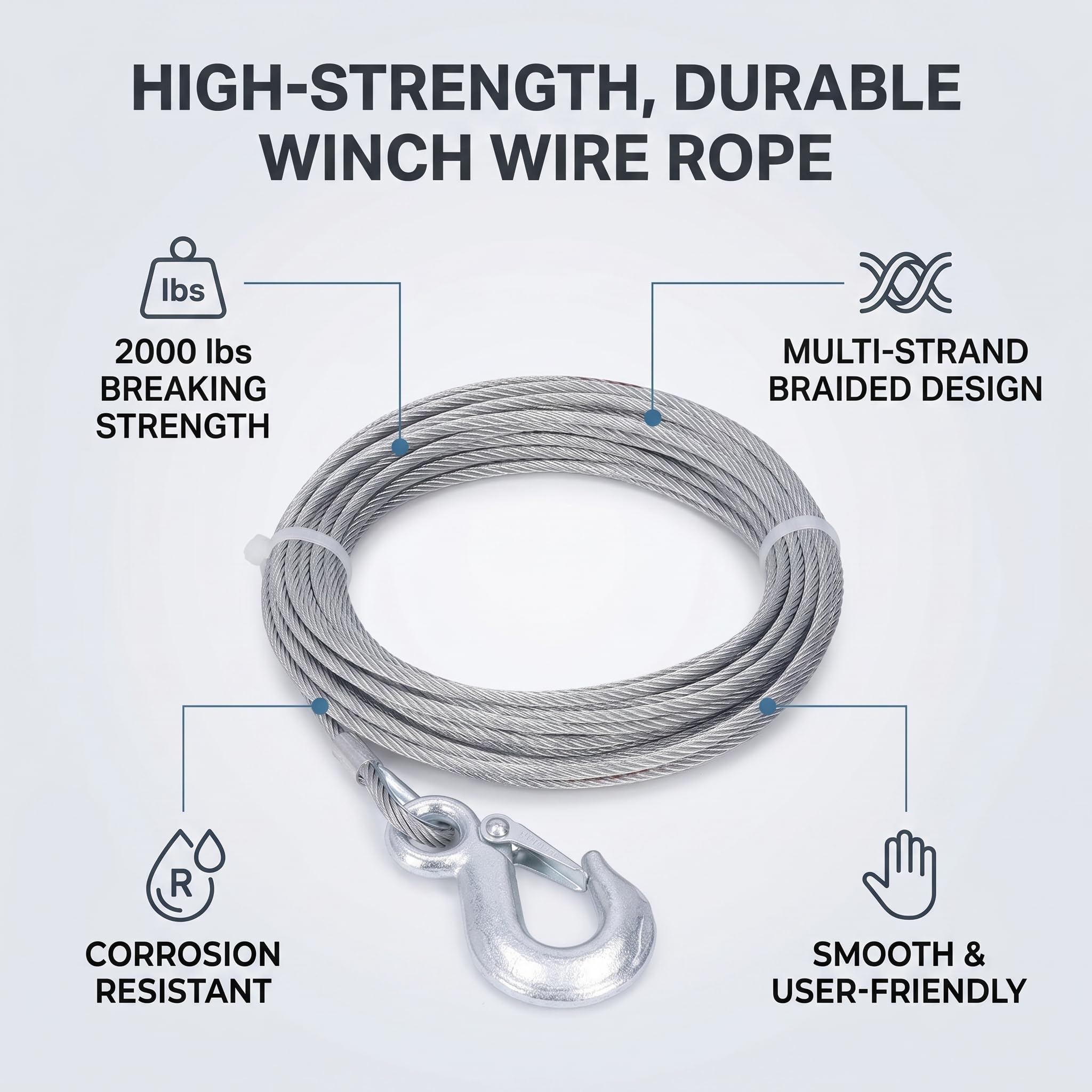 Câble Métallique de Treuil 4mm X 12m, Haute Résistance à la Rupture, Corde D'Extension Polyvalente en Acier Inoxydable, pour Sports Extérieurs, DIY, Campagne, et Utilisations Diverses