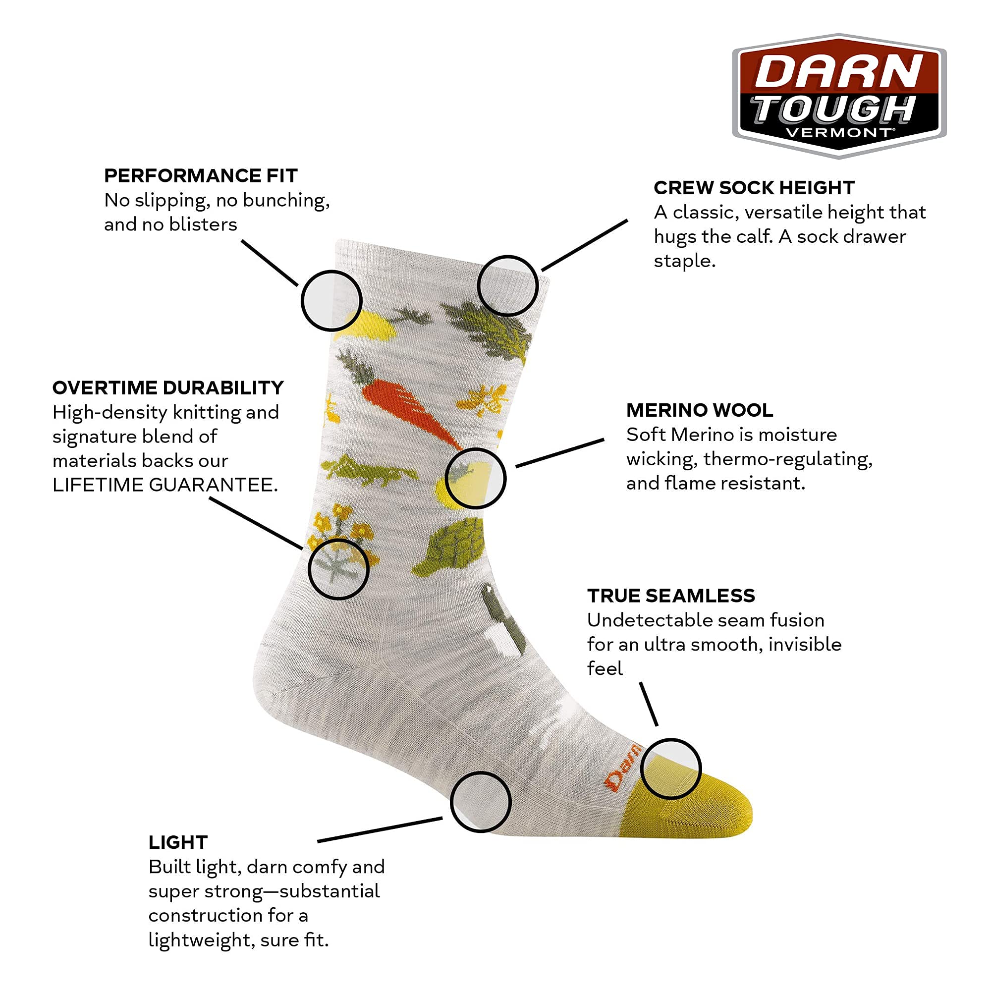 Darn Tough Vermont Farmer's Market Crew Lightweight Charcoal MD (US 7.5-9.5)