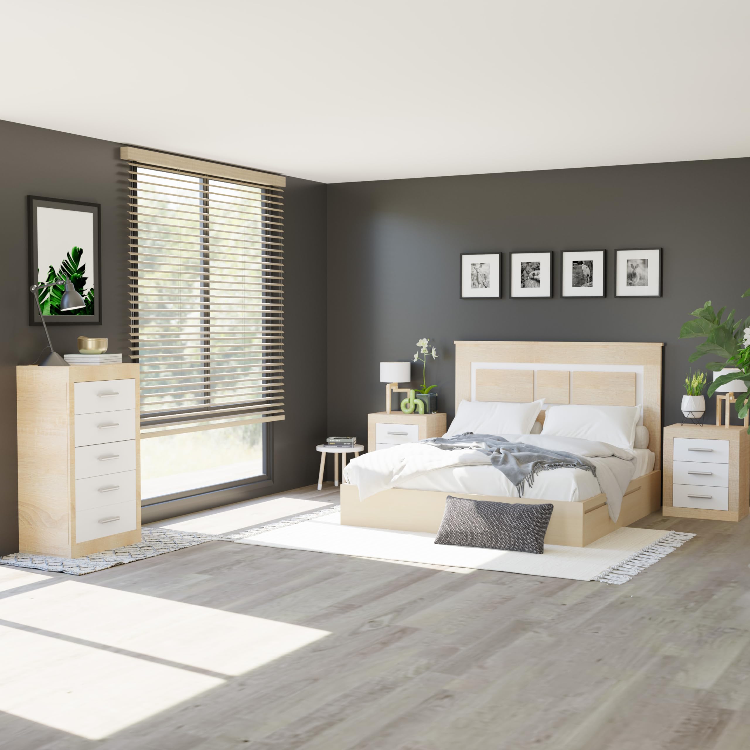 duehome | Cabezal para Cama de Matrimonio, cabecero Modelo Kira, Color Cambria y Blanco, Medidas: 160 cm (Ancho) x 119,3 cm (Alto) x 3,8 cm (Fondo)
