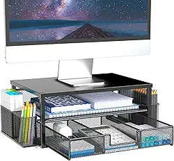 Suporte para Monitor de Computador de 2 Camadas com Gaveta e 2 Caneta Suportes,Suporte Monitor Mesa,Suporte para Monitor de Mesa,Base para Monitor,Base Monitor,Suporte de Mesa para Monitor