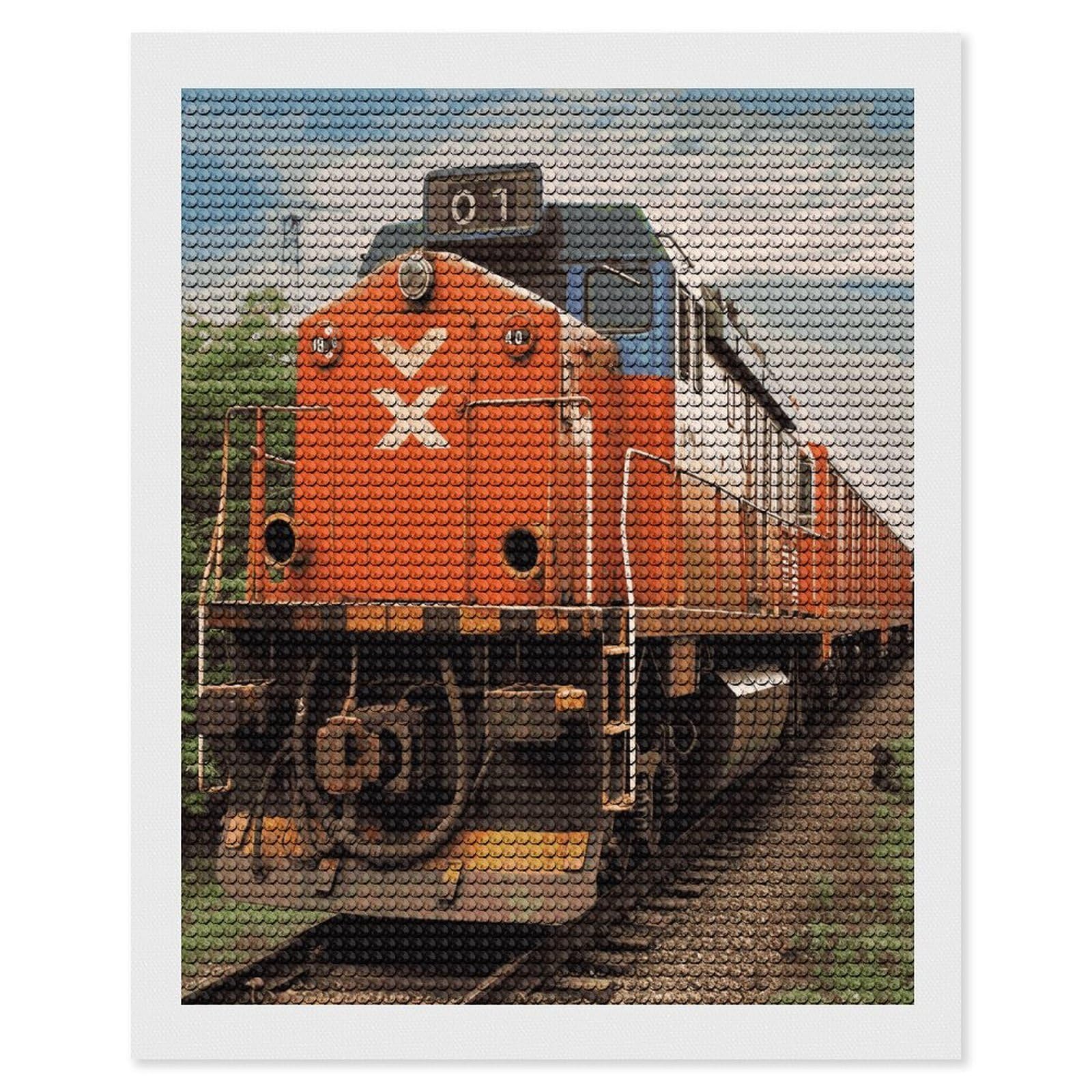 FekiLoot Train Paint by Numbers Kit for Adults Beginner DIY Diamond Dots Paintings Round Full Drill Diamond Art Kits Picture Diamond Art Painting Kits for Home Decor 16"x20"