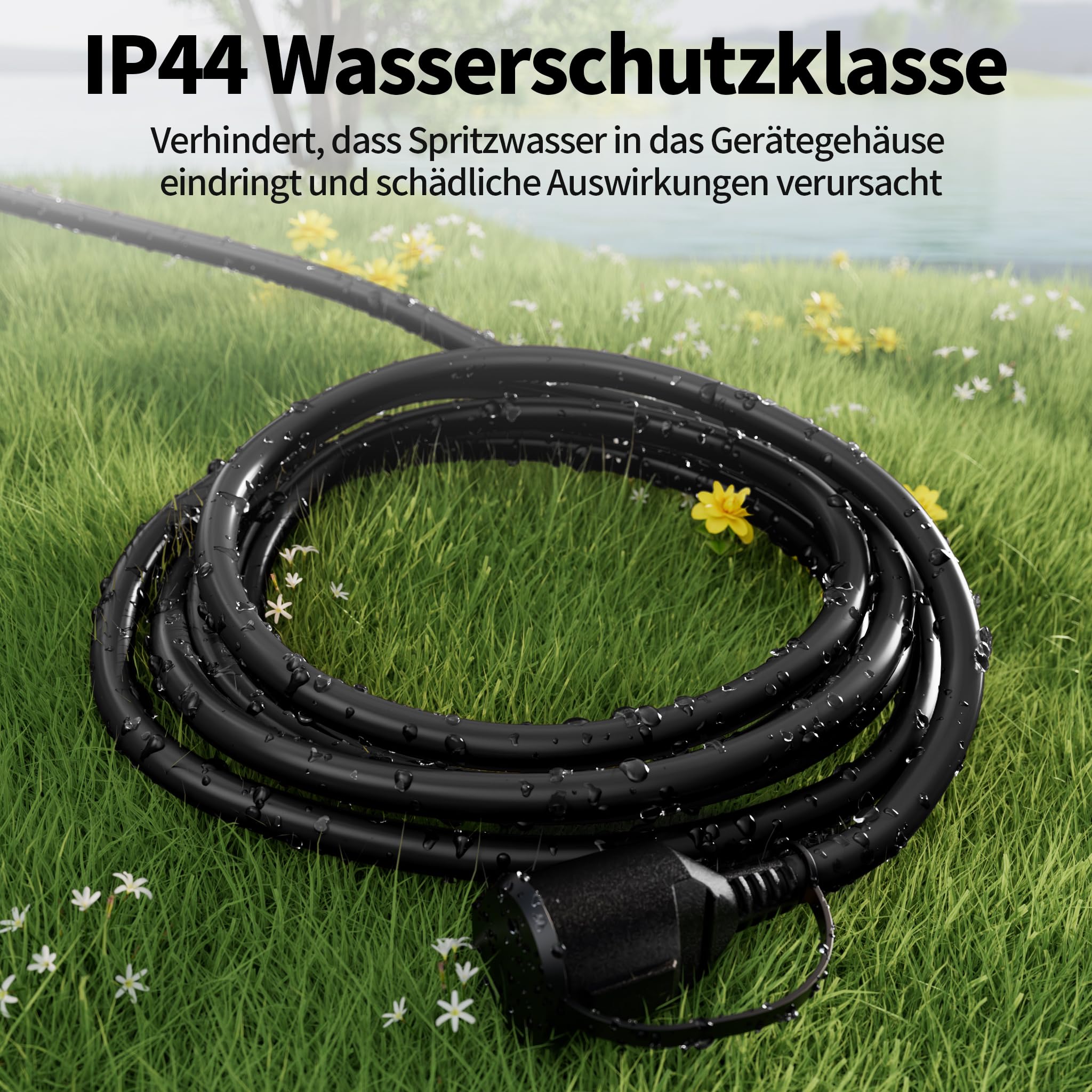 POWGRN Cable alargador para exteriores de 25 m, color negro, cable de goma pesado H05RR-F 3G1,5, cable de alimentación flexible con cinta de almacenamiento, adecuado para exteriores