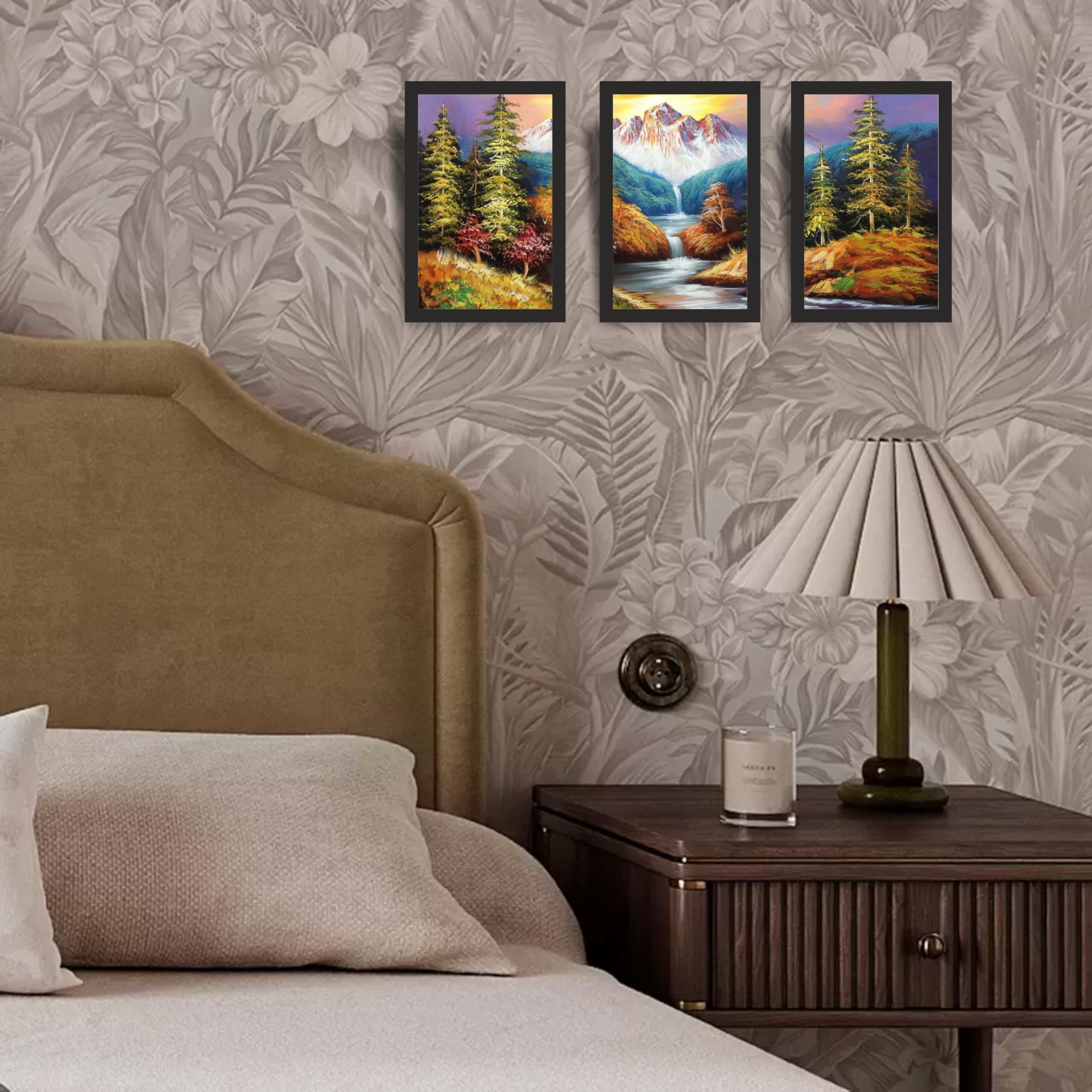 Snow Mountain River Landscape Digital Wall Art Set of 3