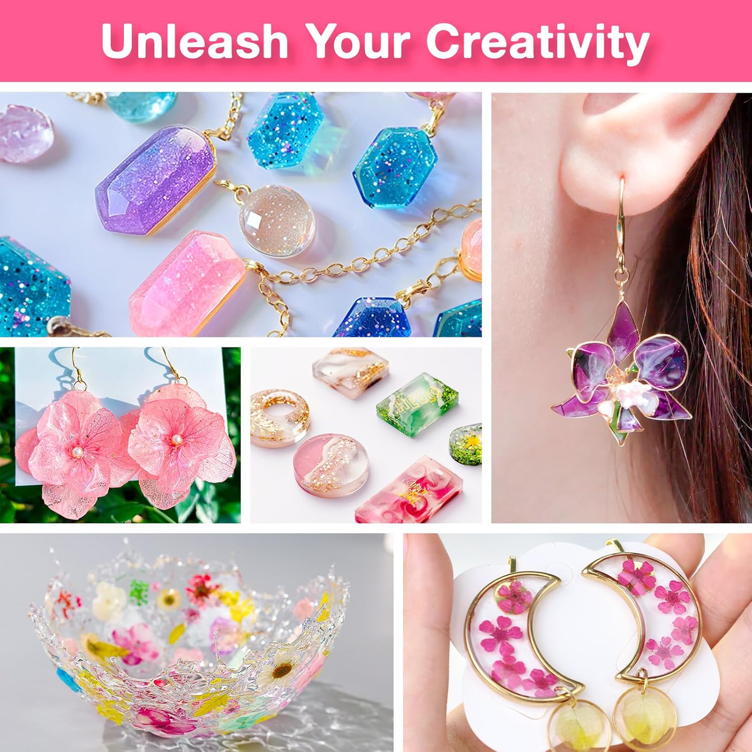 300g UV Resin Kit with Light and Molds, Arts and Crafts for Adults, Jewelry Making Kit for DIY Keychain, Earring and Necklace - Image 6