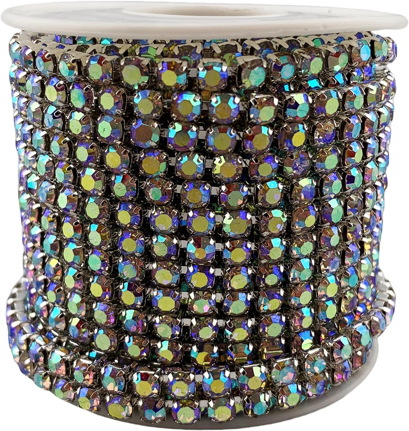 10 Yard Crystal AB Rhinestone Close Chain Clear Trim Sewing Craft (Silver, 4.3mm)