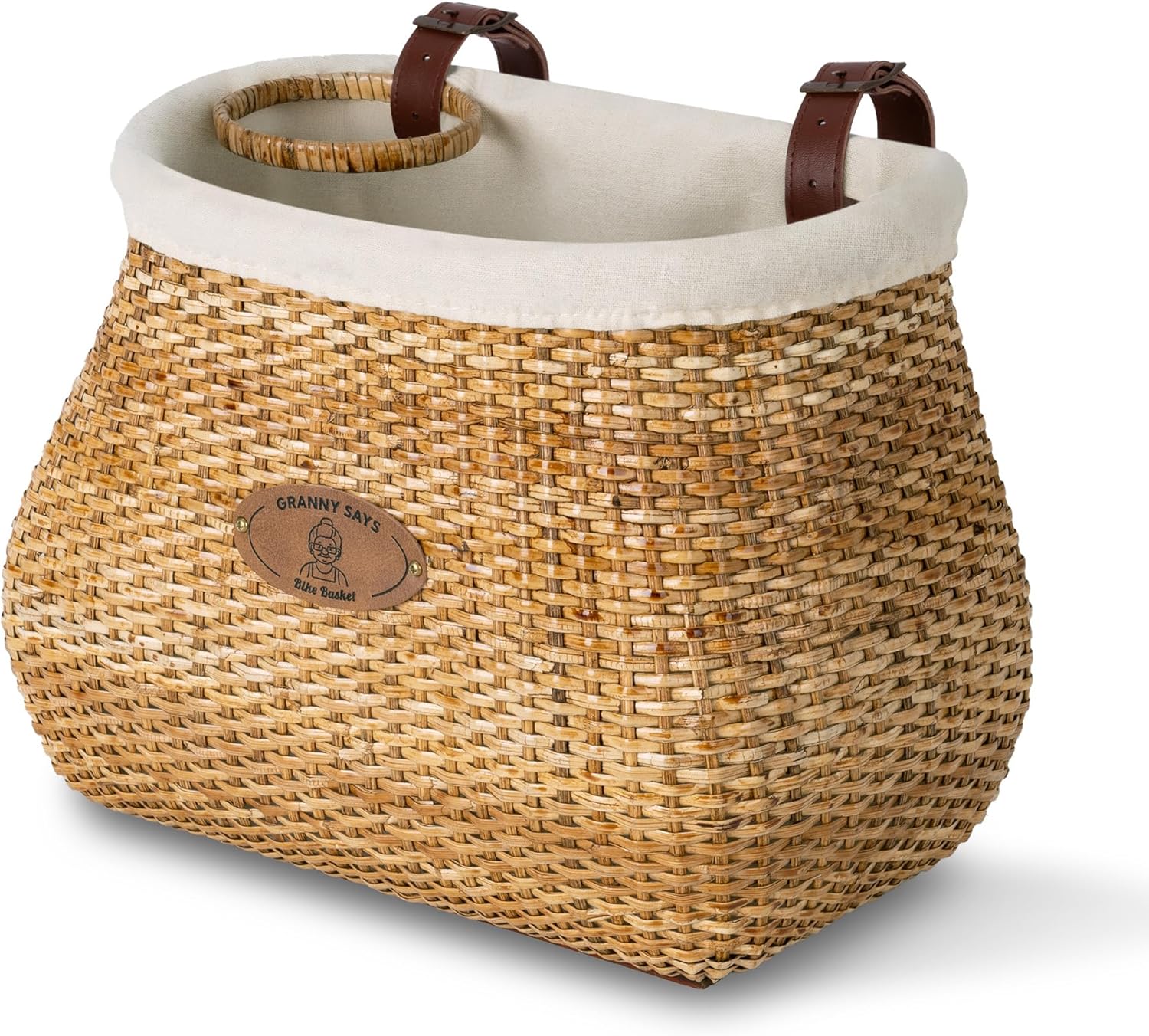 GRANNY SAYS Bike Basket Front with Cup Holder for Women and Men, Natural Rattan Wicker Bike Baskets for Adult Bikes, Basket for Bikes with Liner, Bicycle Baskets for Beach Cruiser