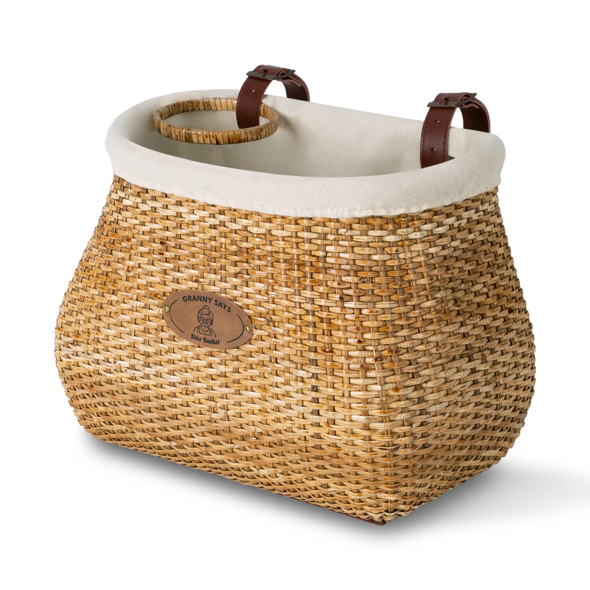 GRANNY SAYS Bike Basket Front, Natural Rattan Wicker Bike Baskets, Bicycle Basket with Cup Holder, Handmade Woven Bike Baskets for Women and Men,