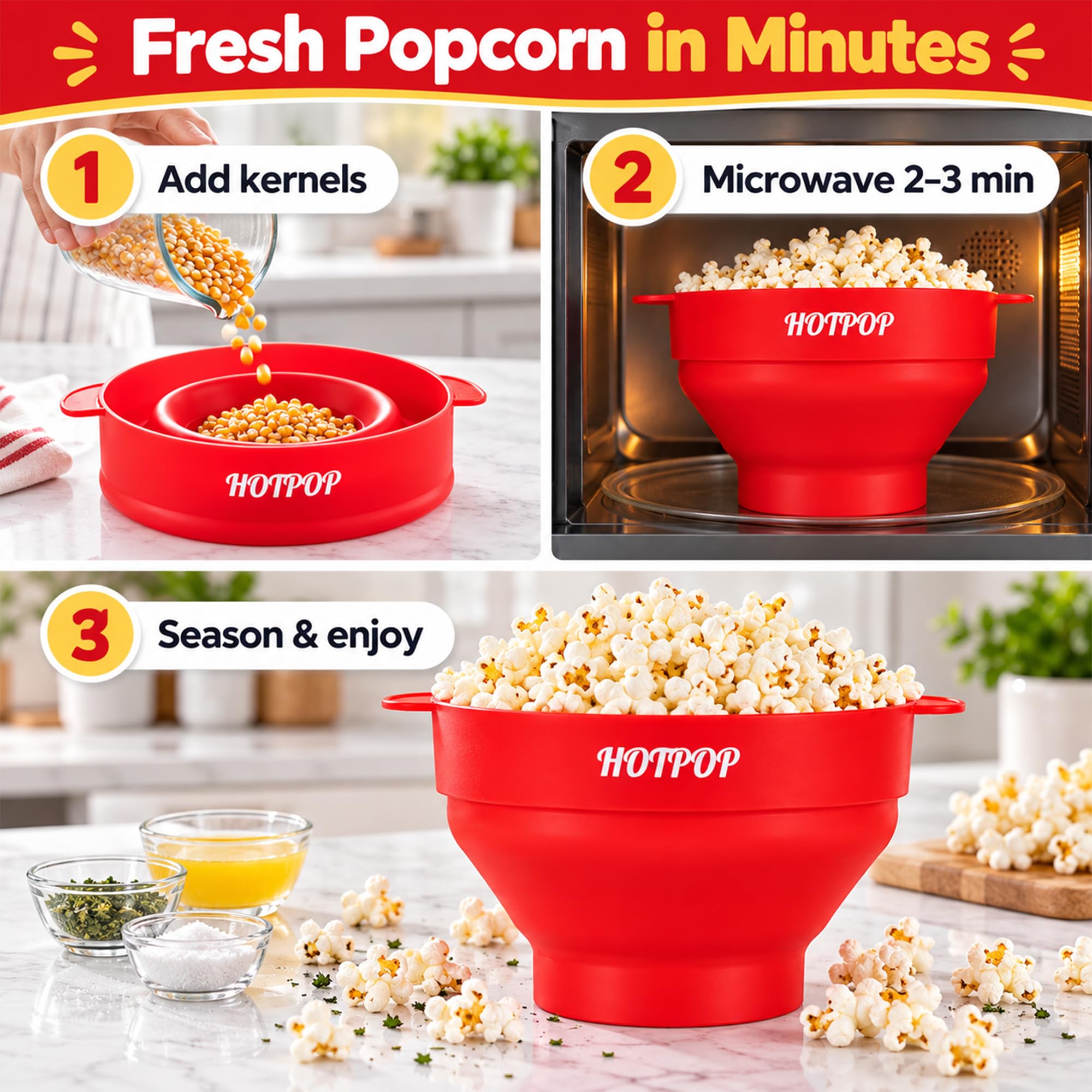 b*r様 threea 3A WW ポップボット/ ポップボット コレクタブルフ The Original Hotpop Microwave Popcorn Bowl Popper, Silicone
