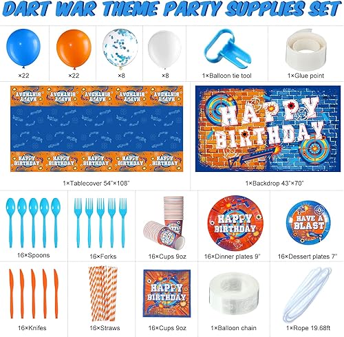 Miniatura 2 de Chengu Suministros de decoración de fiesta de cumpleaños de Dart Battle incluyen fondo temático de arma, mantel de dardos, kit de globos, tazas,