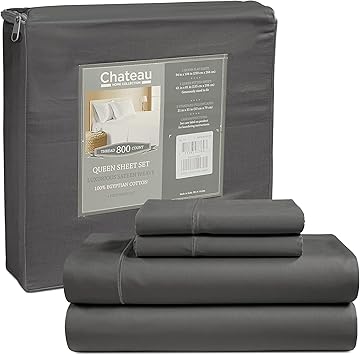 800 Thread Count Egyptian Cotton Sheets Full Sheet Set Deep Pocket, 100% Cotton Bed Sheets Full Size Set, No Pill Soft & Comfy Naturally Cool Breathable Elasticated Sheet & Pillowcase Sets - Charcoal