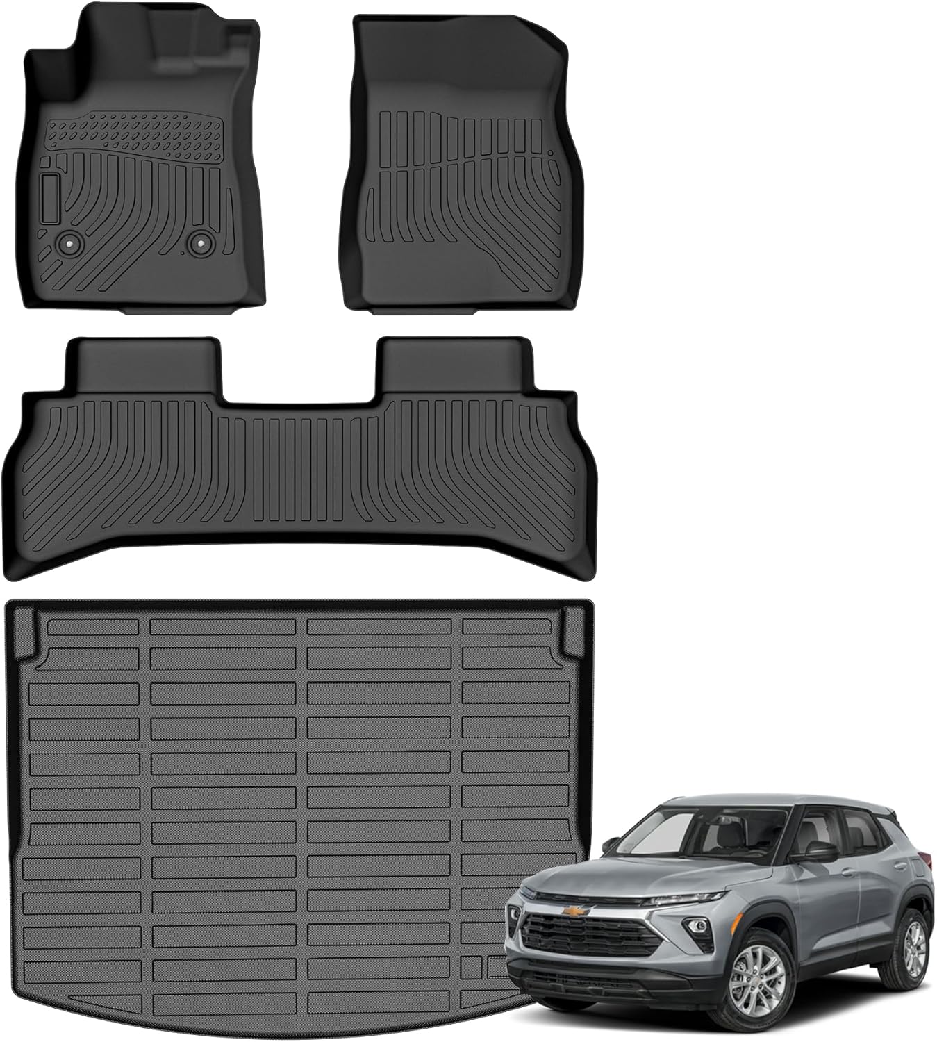 Floor Mats for Chevrolet Chevy Trailblazer FWD 2021-2025 2026 & Cargo Liner (Only Fit for Cargo in Upper Deck Position), TPE Waterproof Non-Slip All Weather Protection Custom