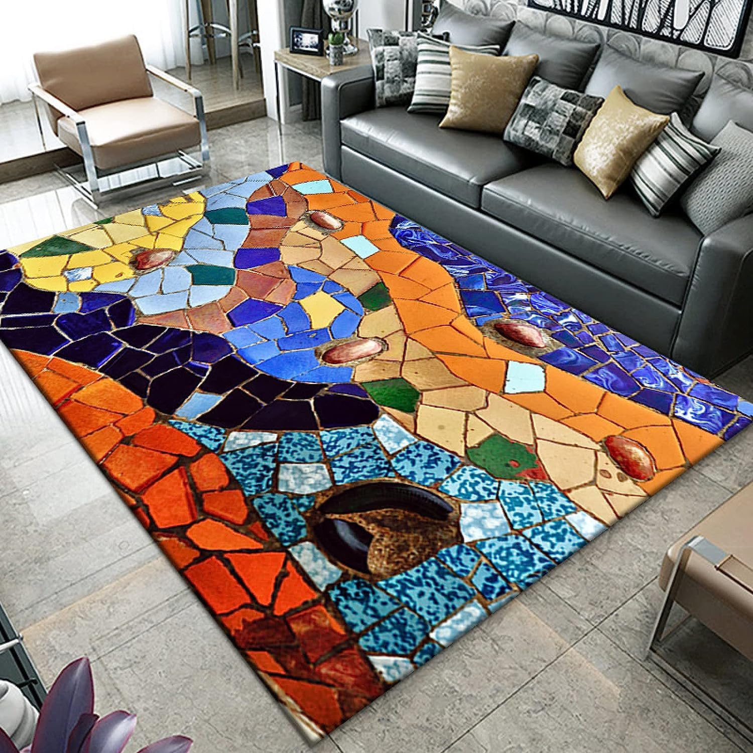 Living Room Bedroom Rugs Teenager Boy Girl 3D Colored Stone Patchwork Print Non-Slip Decoration Carpet Chair Mats Kids Room Play Area Rugs 80 X 120 Cm -4O9D/E7H