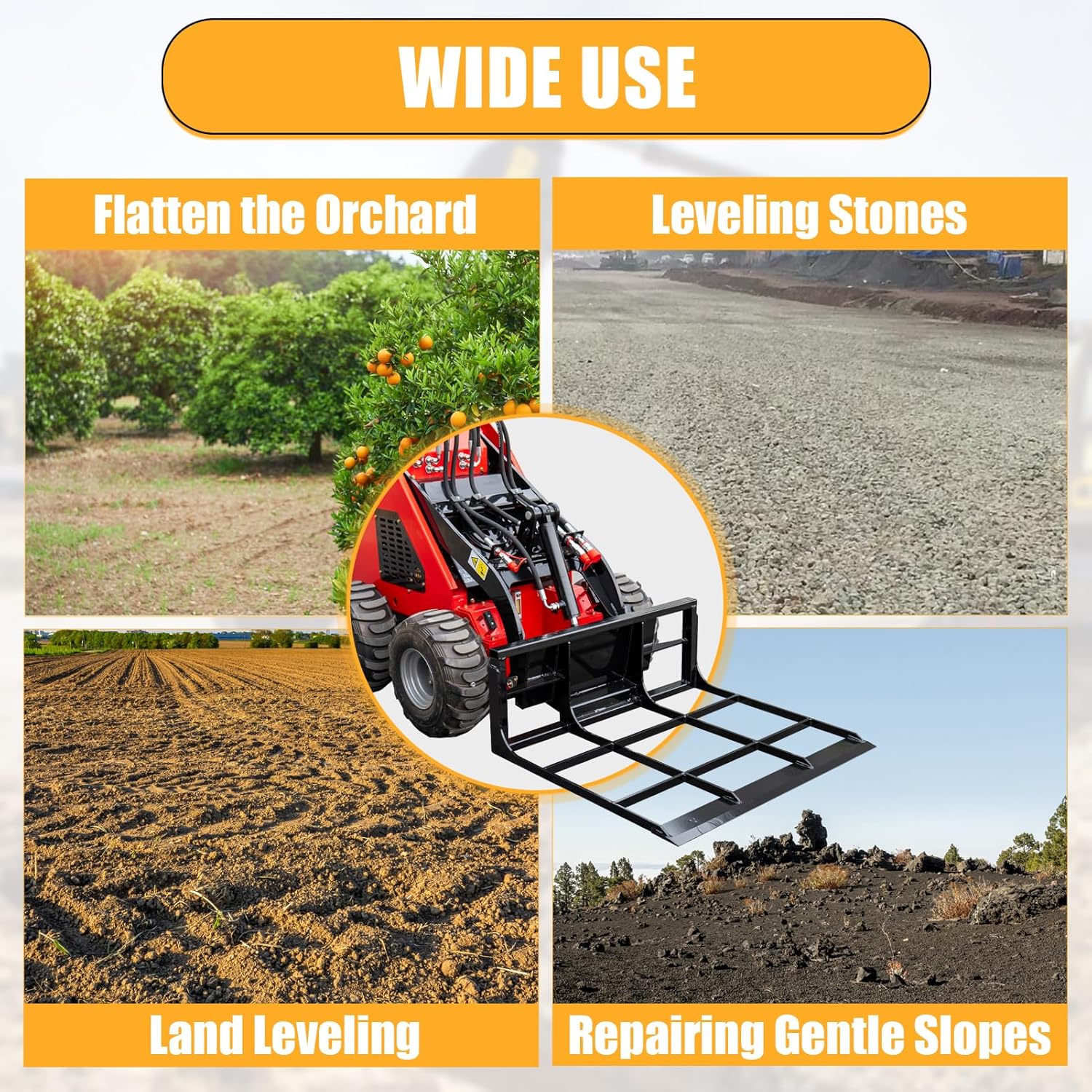MMS Land Leveler Attachments for Mini Skid Steer Loader, 40" Grader Road Leveler, Loader Accessories Grader for Leveling Land, Gravel and Lawns