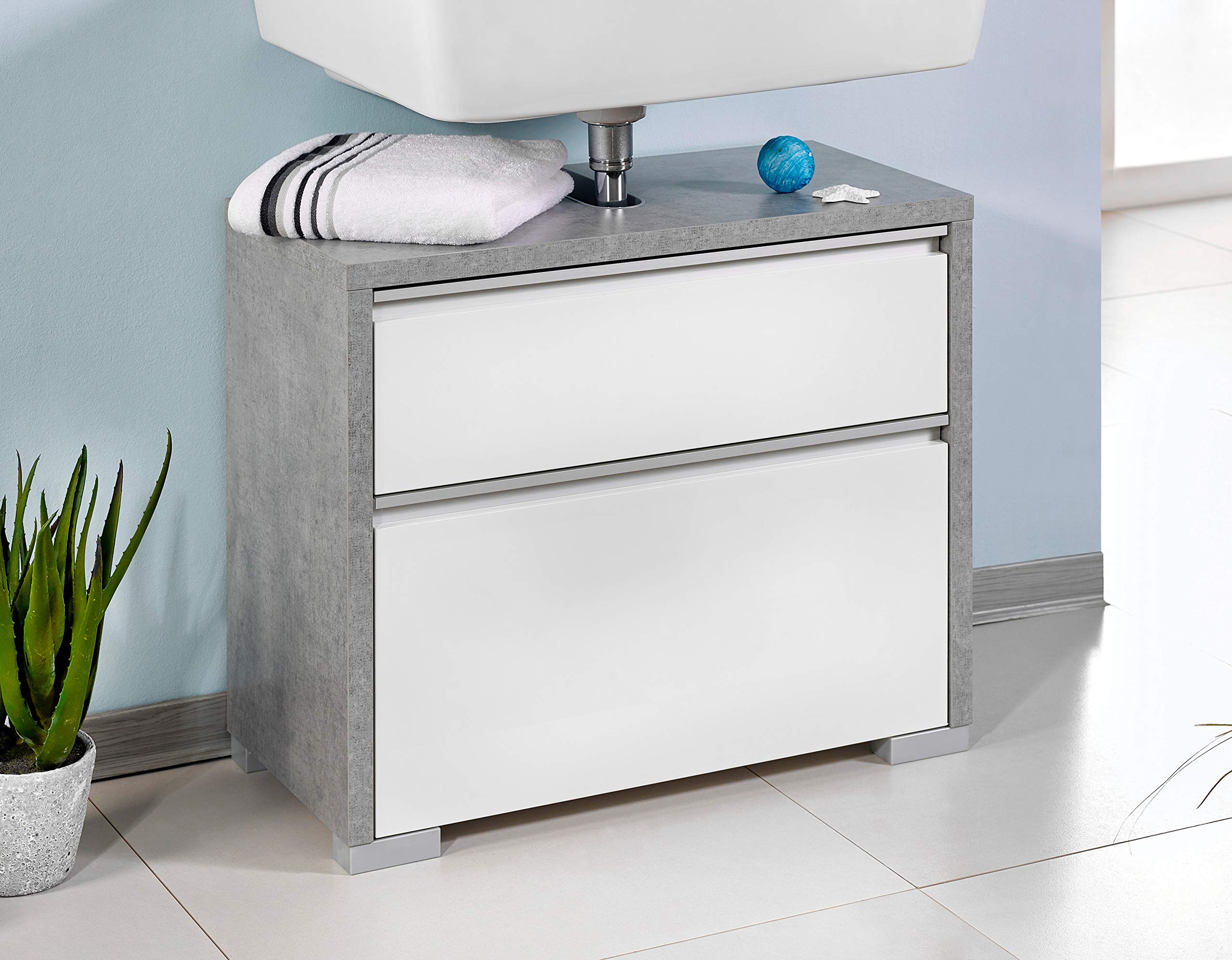 Schildmeyer Bello 701315 - Set di mobili per Il Bagno, 3 Pezzi, Grigio Pietra/Bianco Lucido
