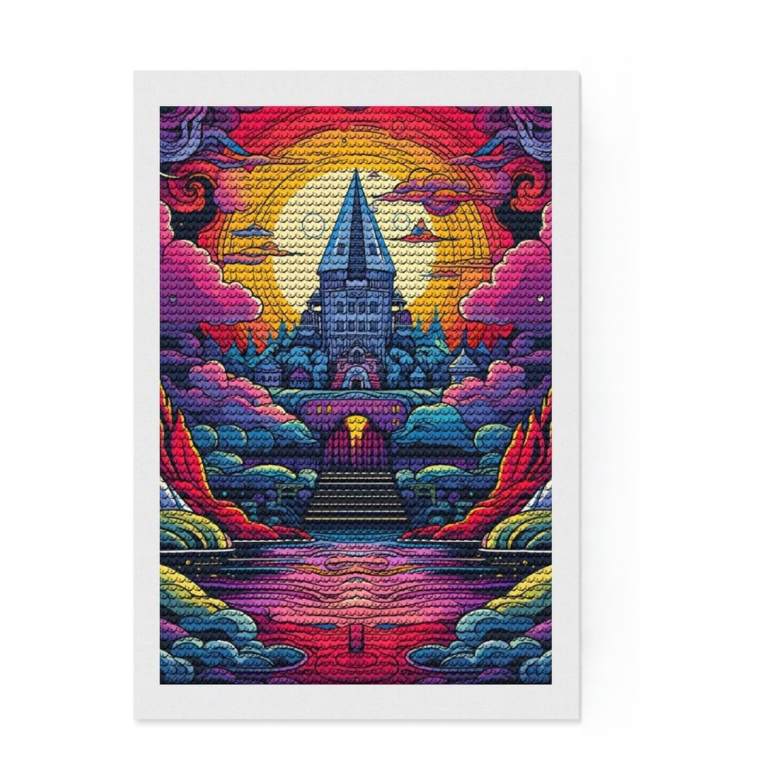 Junmoney Castle Fantasy Diamond Painting Canvas Kit 8"x12", Living Room Decor, Birthday Gift, Vintage Style Decor, Creative Gift Idea