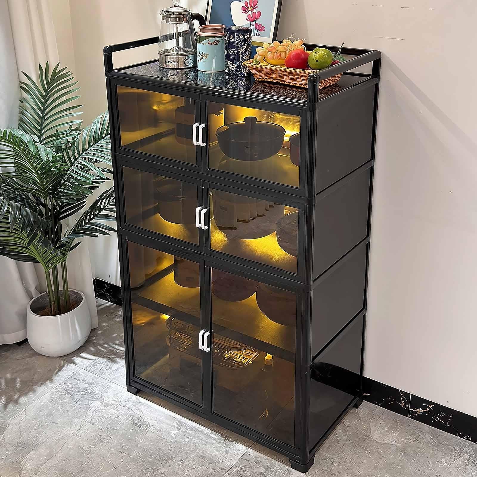 Carrito de Cocina de Aluminio con Ruedas, Armario Acrílico Ahumado