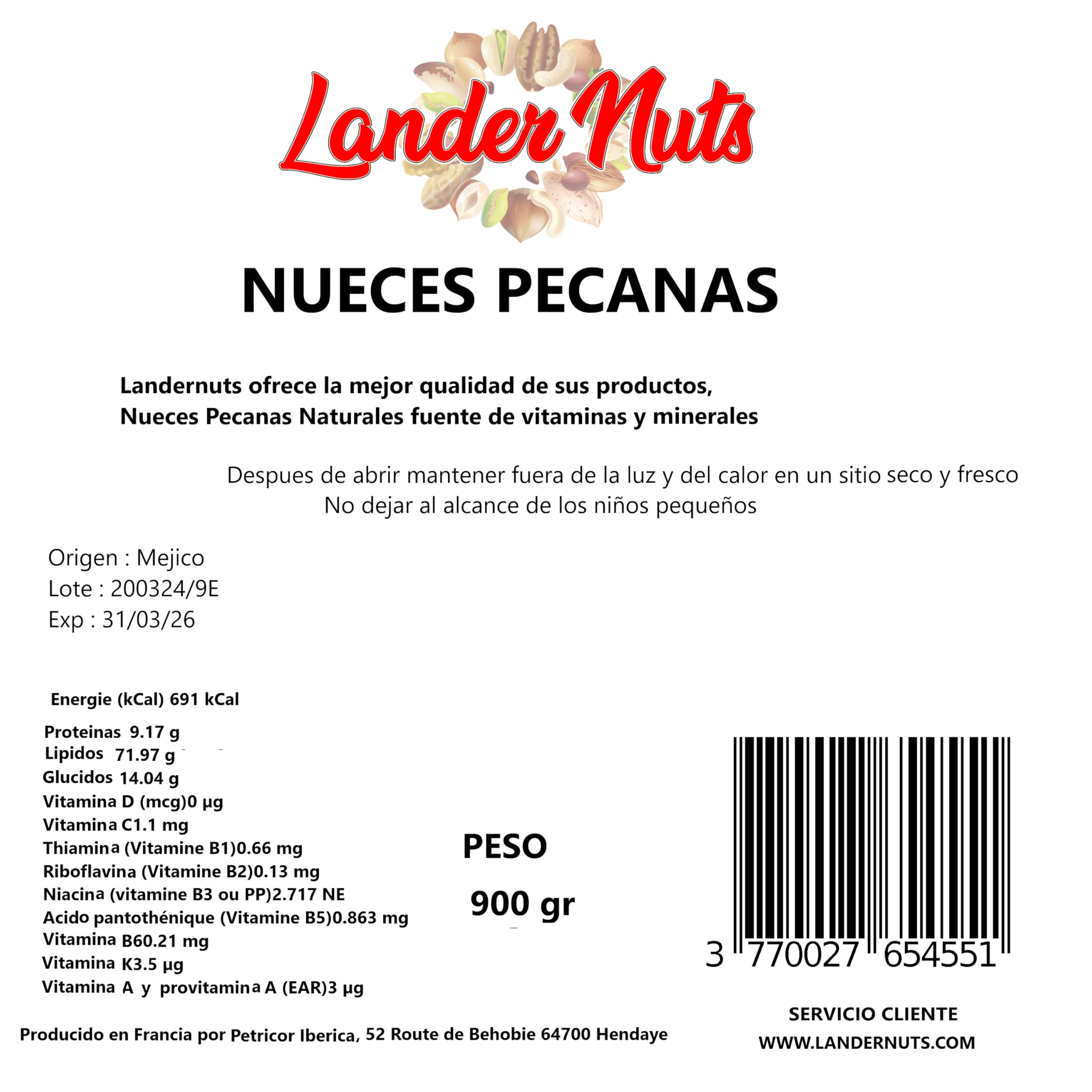 Nuez Pecana sin cáscara Natural 900 gr. Landernuts