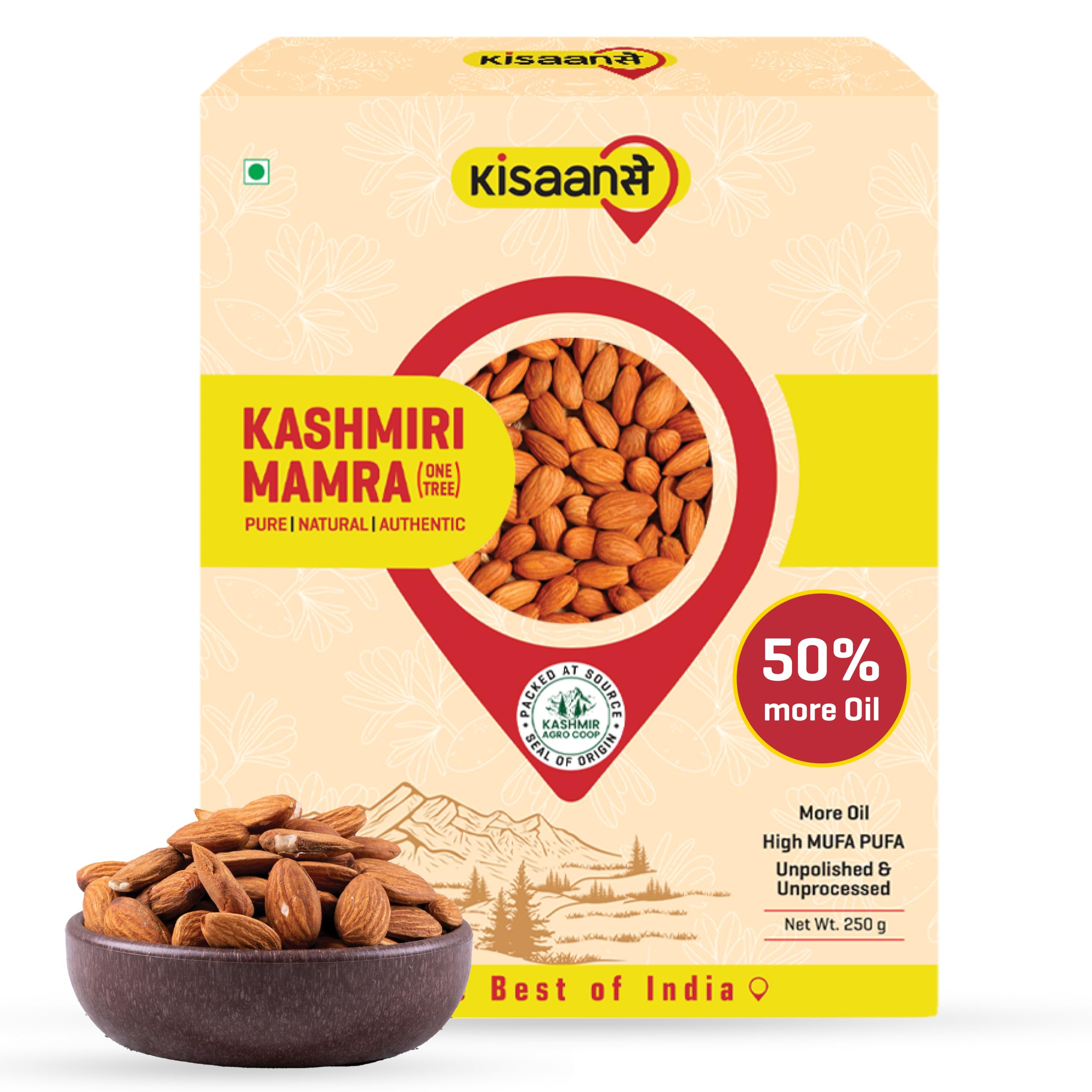 Kashmiri Mamra Almonds 250gm | High Oil Content | More PUFA MUFA | Unpolished Badaam Giri | 100% Natural Crunchy Nuts & Dryfruits | Fresh As Just Harvested | Rich in Protein, Fiber | Natural Immunity Booster | Unpolished & Unprocessed