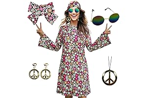 70s Disco Hippie Costume Outfit with Necklace Earrings Sunglass