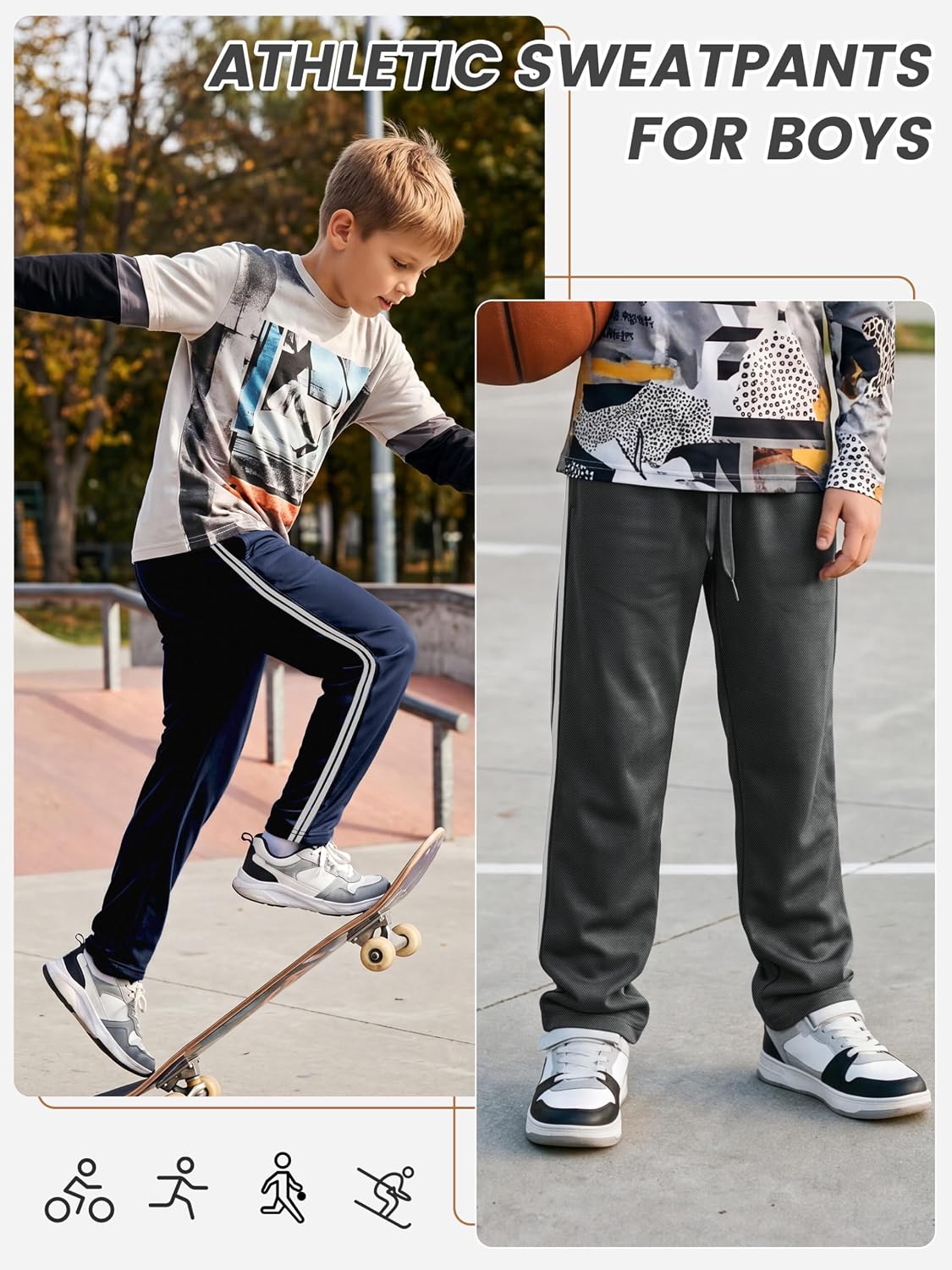 Cooraby Boys Mesh Athletic Pants, 5 Pack