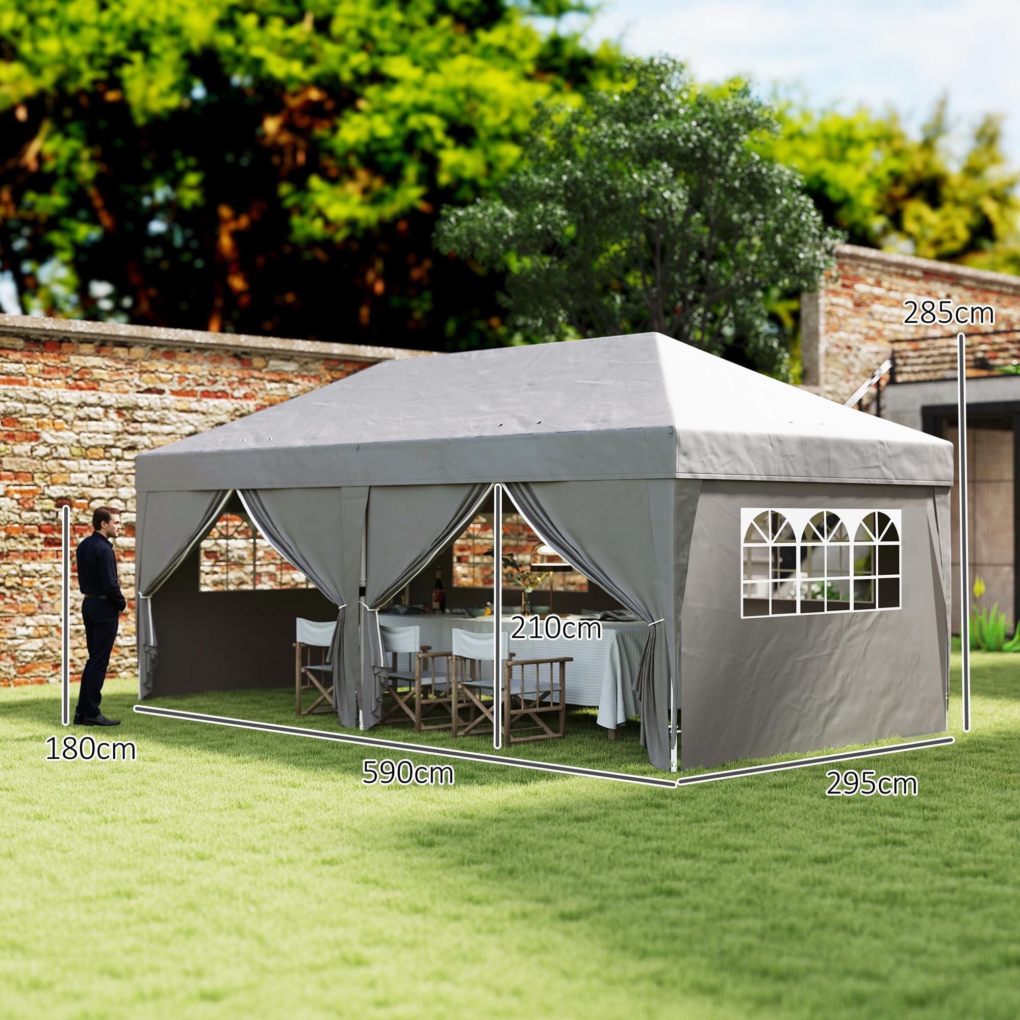 Outsunny Tonnelle de Jardin Exterieur tonnelle Pliante 3 x 6 m Pop-up avec 6 parois latérales, Trous de Drainage, Sac de Transport Inclus, Barnum Pliant pour Camping Festival Mariage, Gris