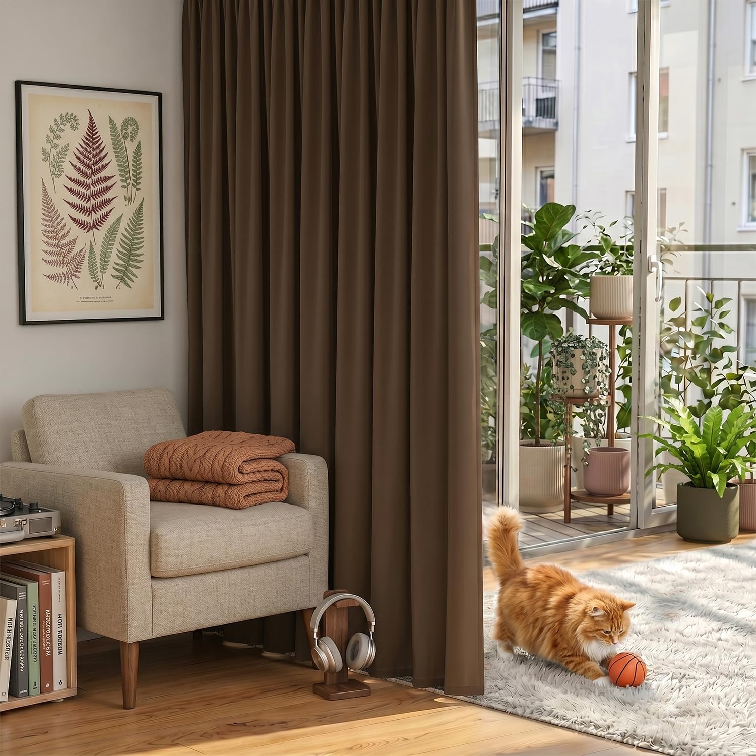 TOPICK Vorhänge blickdicht Gardinen für schienensystem Verdunklungsvorhänge Tende 260x280 cm 1 Stück Gardinen mit Kräuselband Wohnzimmer Vorhänge Schlafzimmer Fensterdekoration Braun