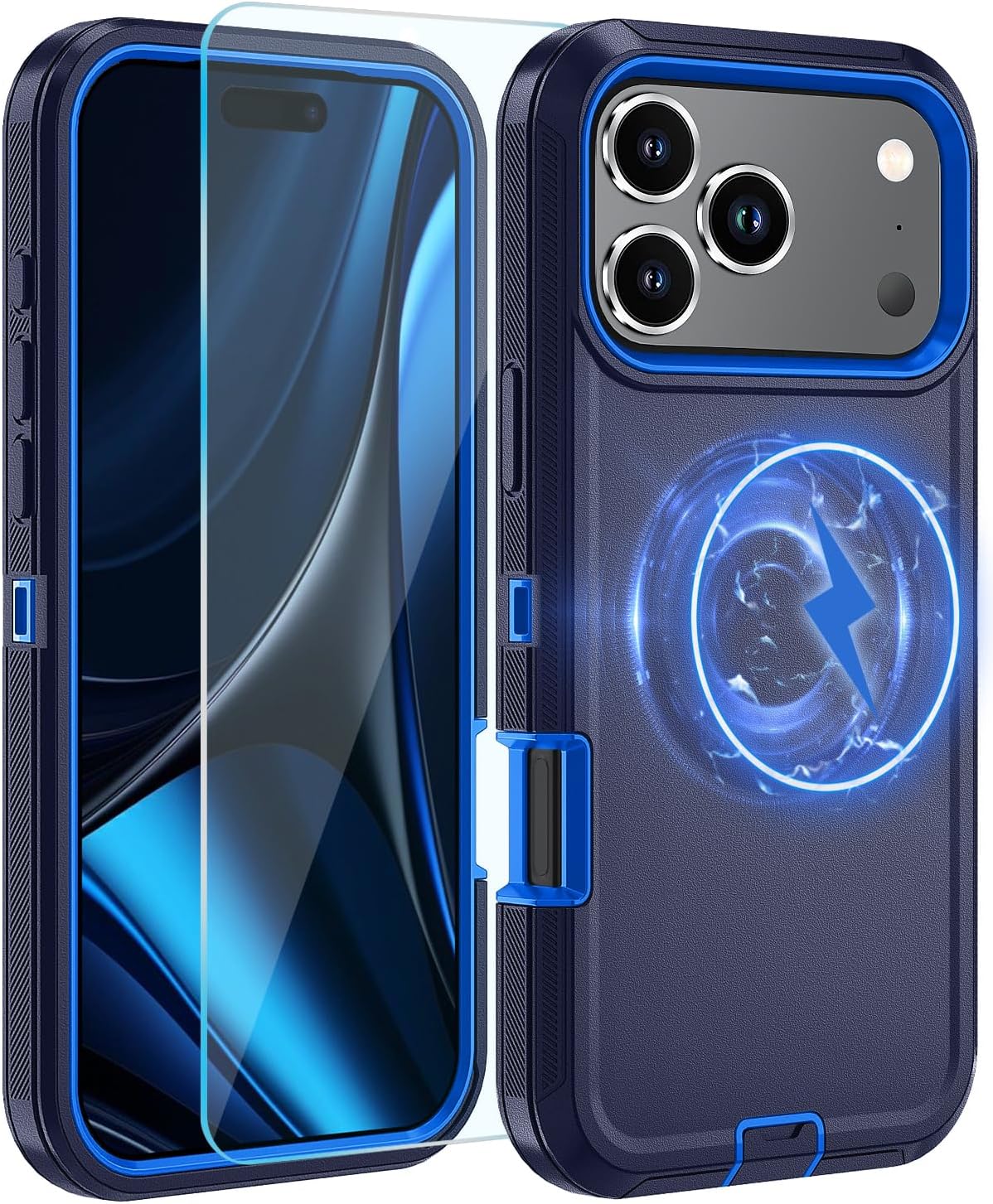 Magnetic for iPhone 17 Pro Case, with Belt Clip,[Compatible with Magsafe] W/Tempered Glass Screen Protector,Anti-Drop,Shockproof,Heavy Duty Protection (Dark Blue)